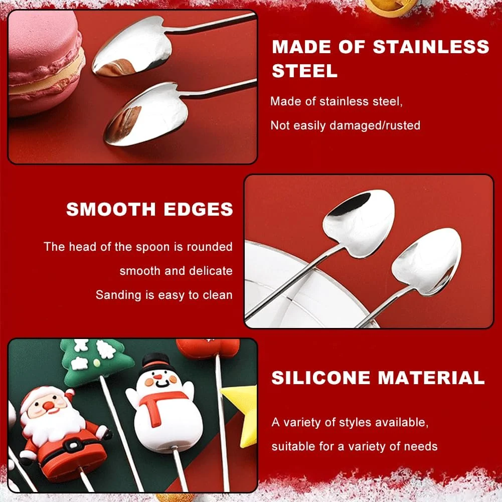 Набір з 6 різдвяних ложок, нержавіюча сталь, різдвяні, фото №3