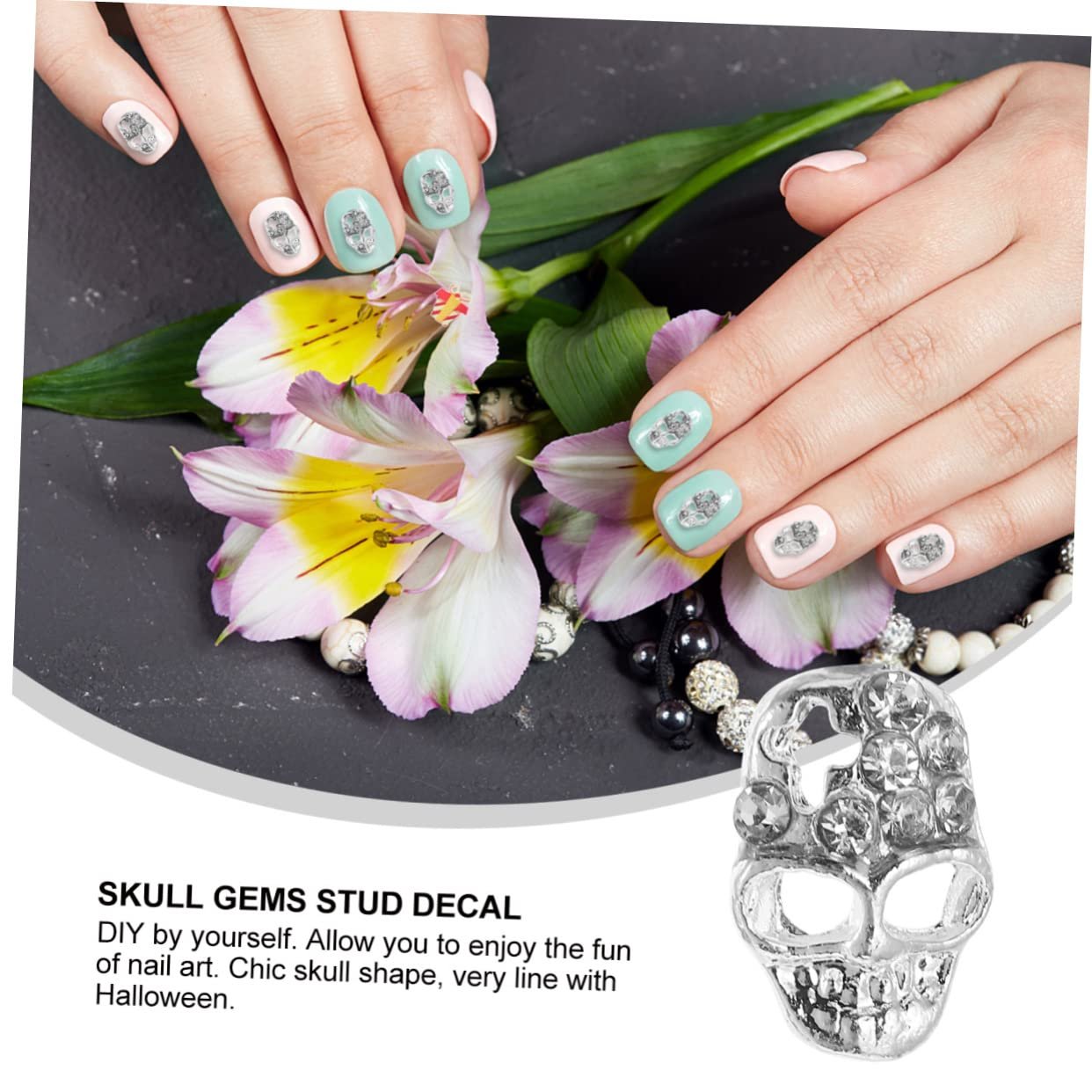 Украшение для ногтей Череп FRCOLOR 60 шт. Подвеска для украшения ногтей DIY Стразы Наклейки на ногти Сплав Шарм 3D Кристальные ногти, фото №5