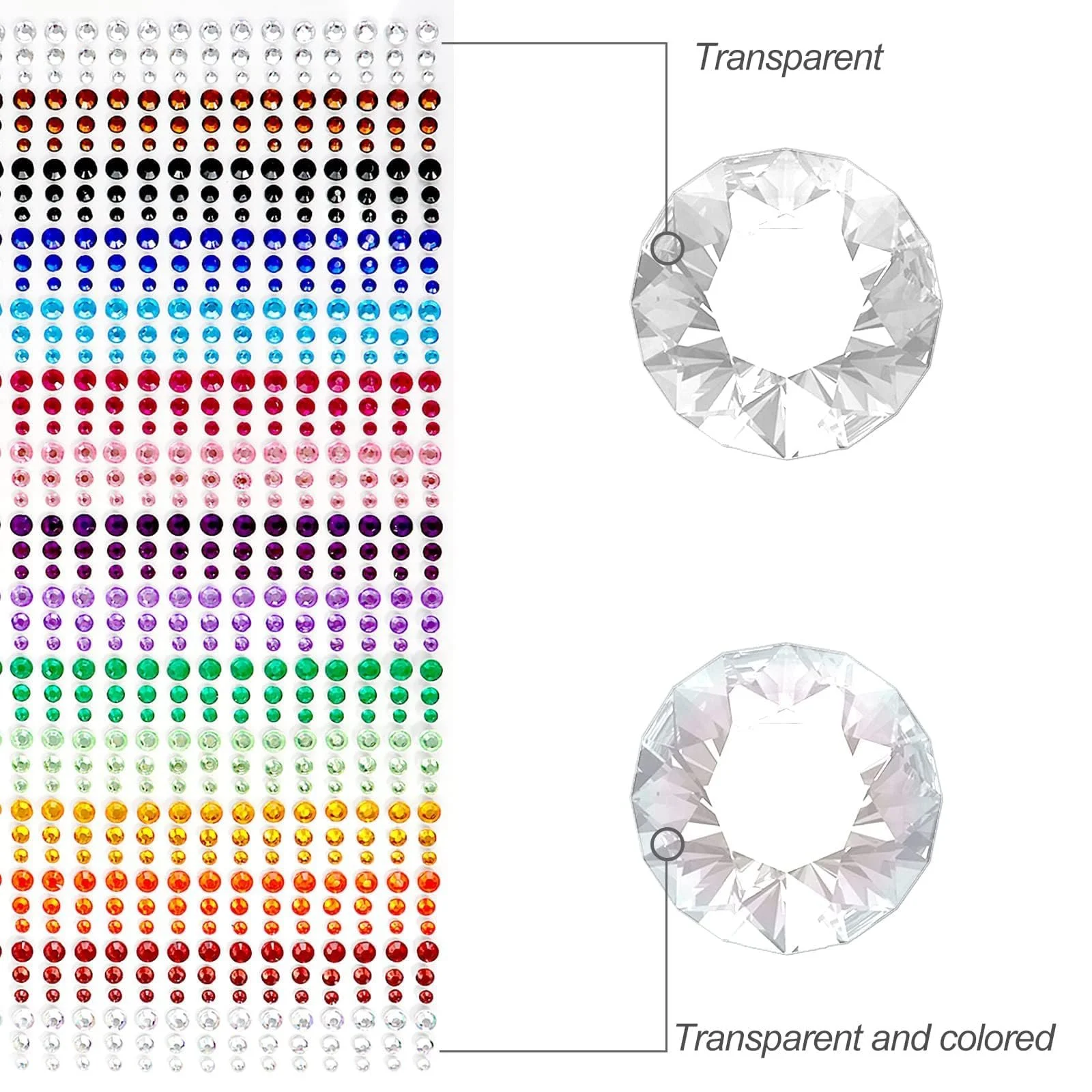 Стразы Самоклеящиеся Блестящие Камни 3 мм, 4 мм, 5 мм (900 шт), фото №3