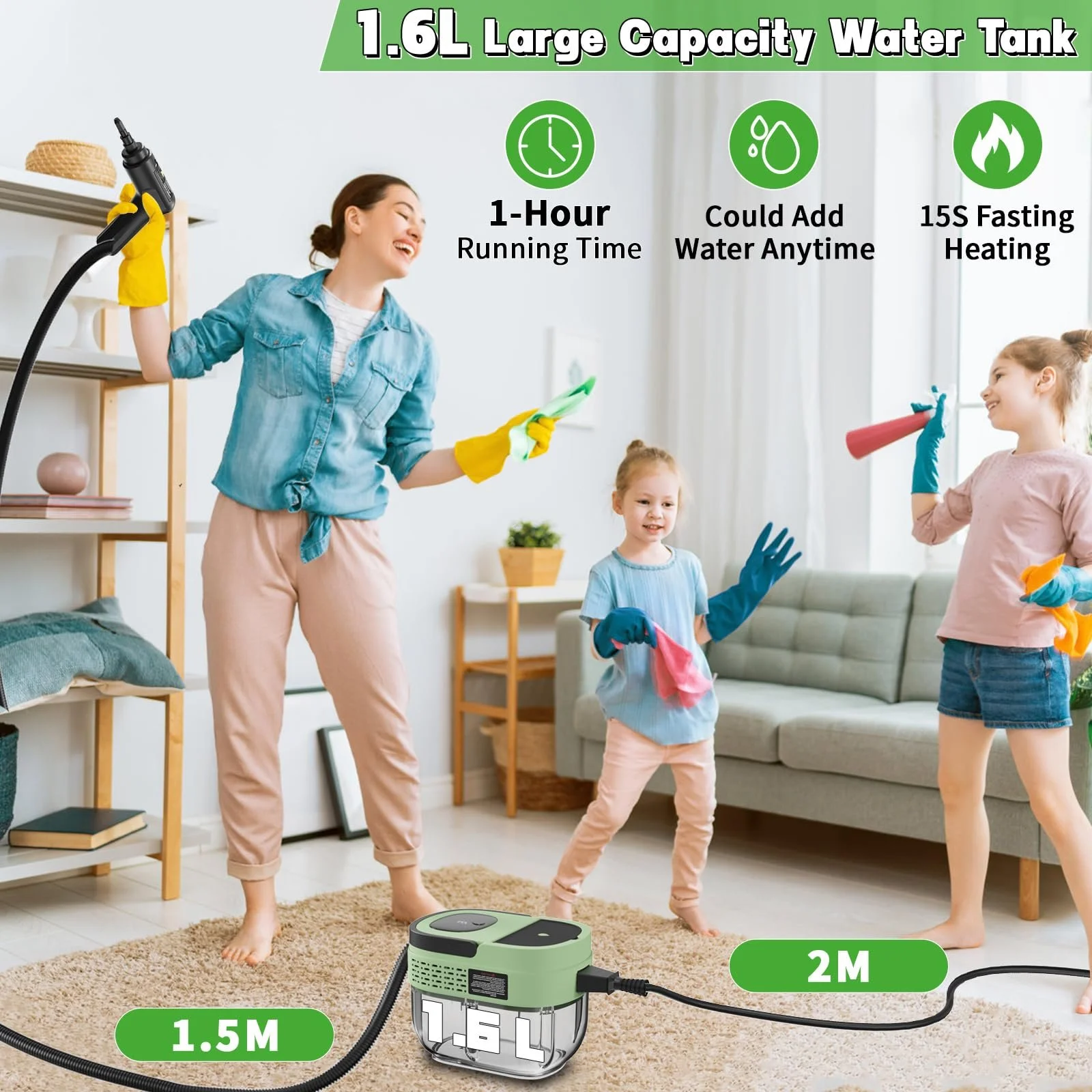 Ручний пароочисник 2500 Вт 1.6 л 3 бар з 16 аксесуарами, фото №3 Ручний пароочисник 2500 Вт 1.6 л 3 бар з 16 аксесуарами, фото №3