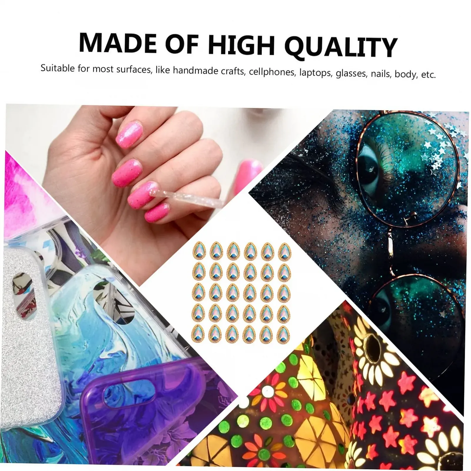 Стразы для ногтей Капля 30шт Золотой Сплав, фото №3