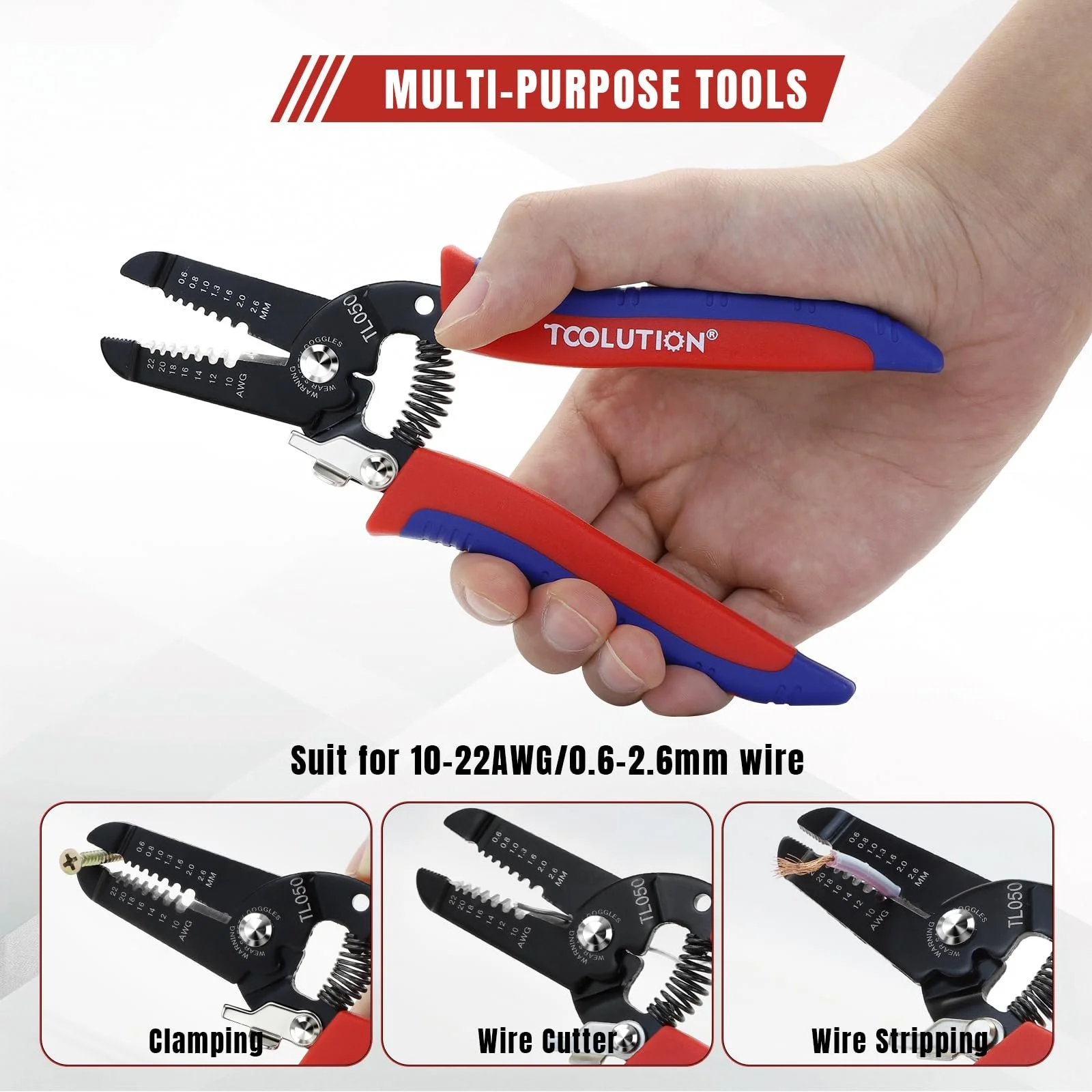 Стриппер-кусачки 5 шт. 10-22 AWG подпружиненный с защитным замком для низкого напряжения, фото №4