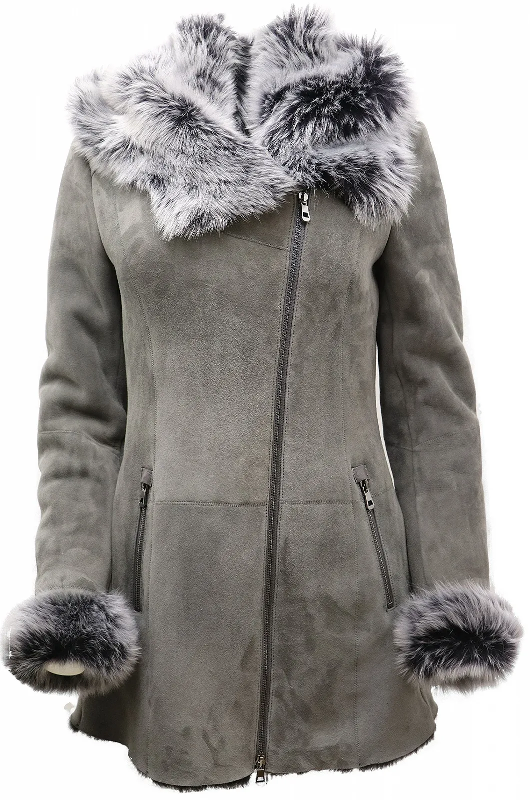 Пальто Infinity Leather Сіра замшева шкіра мериноса з коміром Toscana, фото №3 Пальто Infinity Leather Сіра замшева шкіра мериноса з коміром Toscana, фото №3