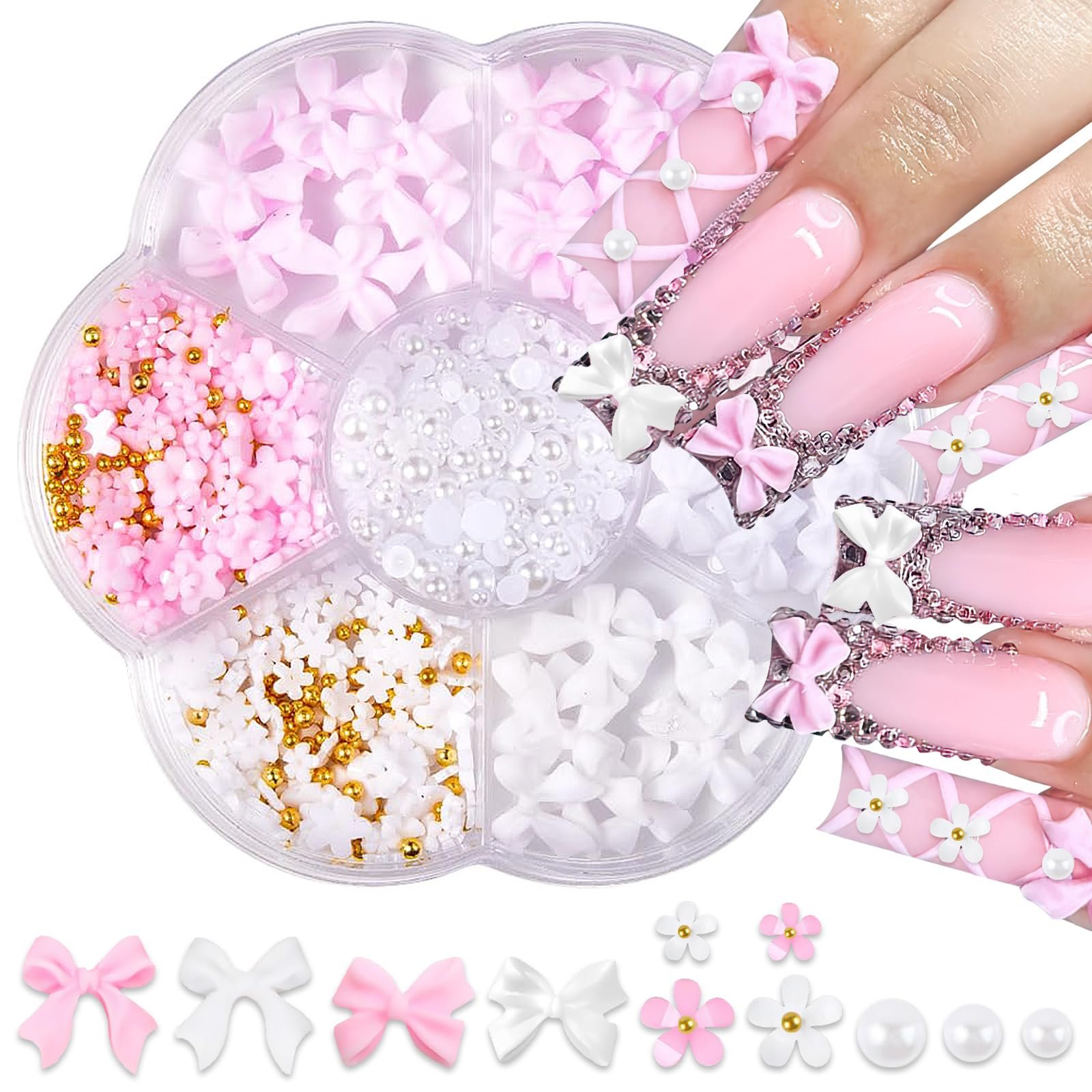 Прикраси для нігтів, Милі бантики Квіти, Акрилові квіткові намистини, фото №1