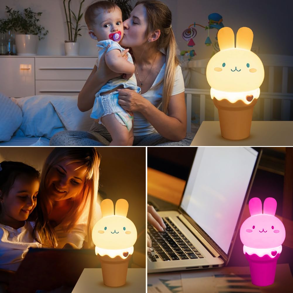 Нічник Gohytal Дитячий 7 Кольорів LED Сенсорний Регульований Кролик USB Силіконовий з Таймером, фото №5