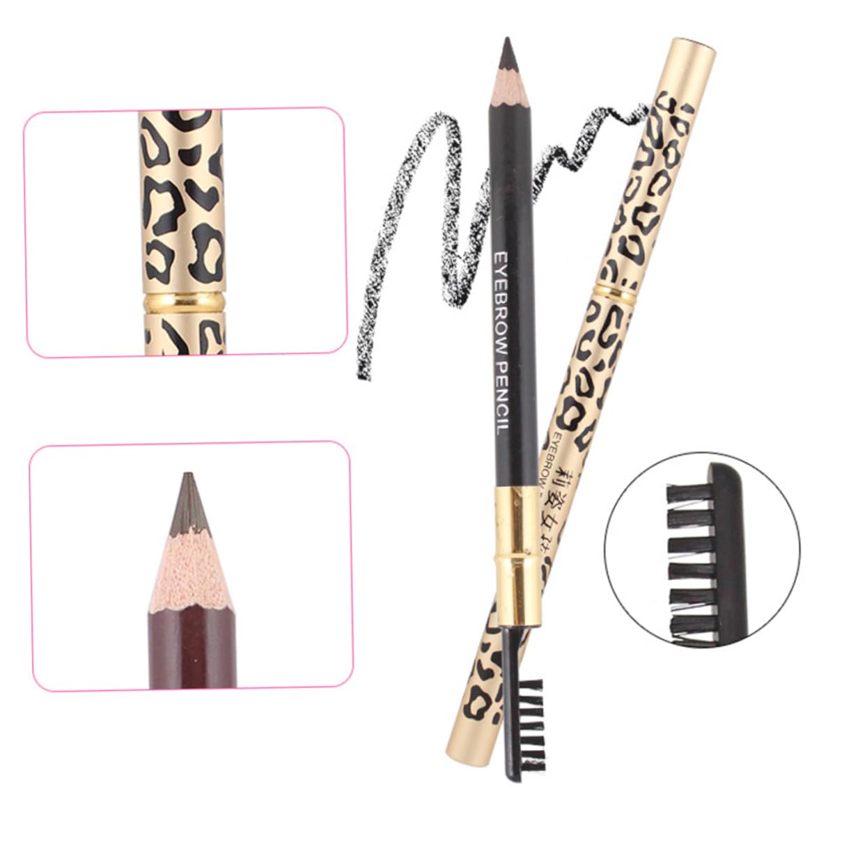 Набір MERRYHAPY 6 штук Олівці для брів Леопард Олівець для очей Кольорові Олівці Палетка Пензель для олівців для брів Бамбук Коричневий, фото №7