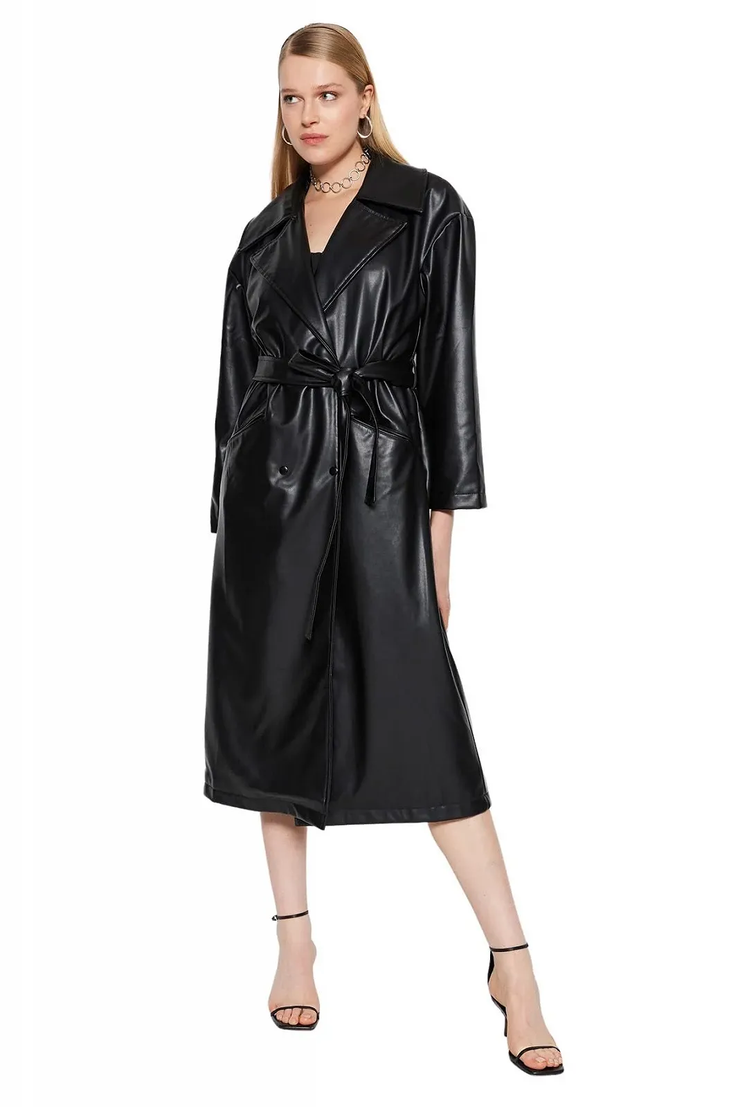 Тренч TRENDYOL Двубортный Однотонный, фото №2