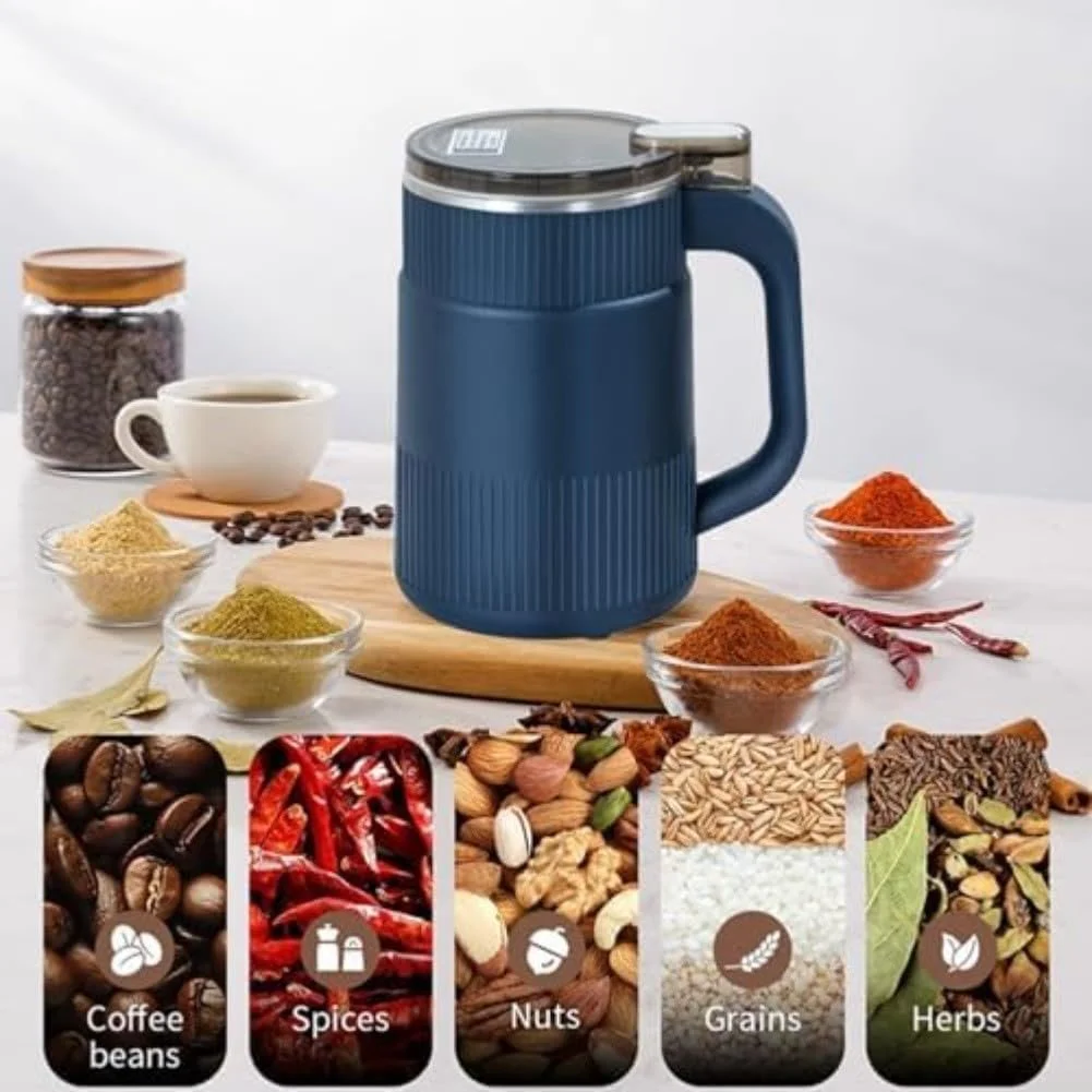 Автоматична електрична кавомолка для кави, спецій, горіхів та зерен з прозорою кришкою та регульованим помелом для рівномірних результатів Білий, фото №3