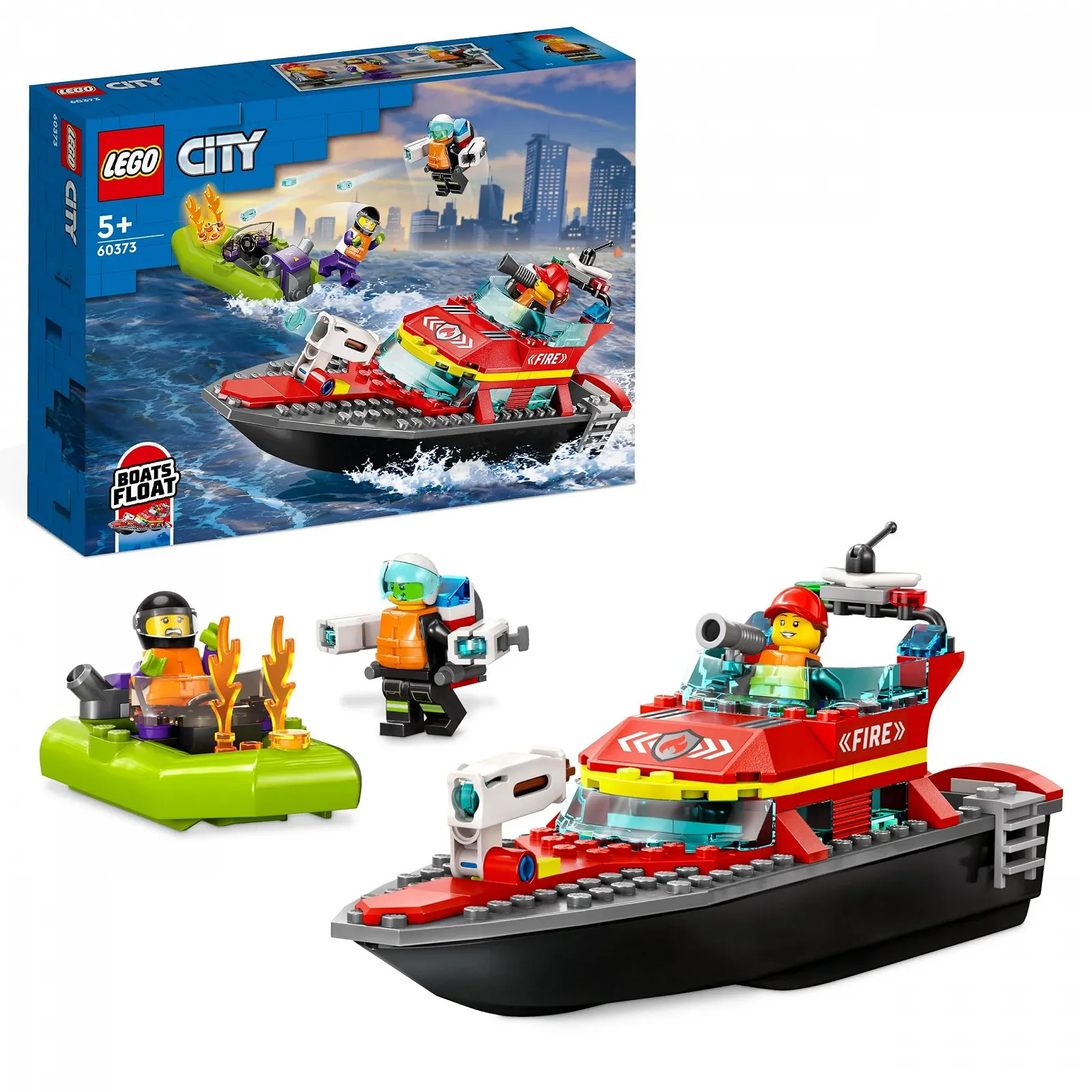 LEGO City 60373 Пожарный катер, игрушка, плавает в воде, со скоростным катером, 3 минифигурки и реактивный ранец, игрушечный пожарный катер, идея подарка для мальчиков и девочек от 5 лет, фото №1 LEGO City 60373 Пожарный катер, игрушка, плавает в воде, со скоростным катером, 3 минифигурки и реактивный ранец, игрушечный пожарный катер, идея подарка для мальчиков и девочек от 5 лет, фото №1