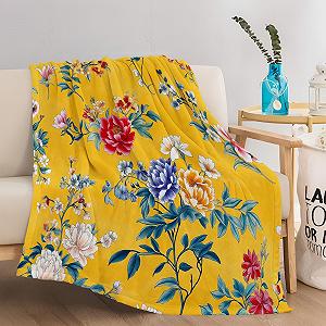 Фланелева Покривало Жовта плюшева фланелева Покривало з теплими китайськими традиційними елегантними квітами synthetic.ua - Фото 1