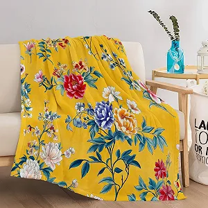 Фланелева Покривало Жовта плюшева фланелева Покривало з теплими китайськими традиційними елегантними квітами synthetic.ua - Фото 1