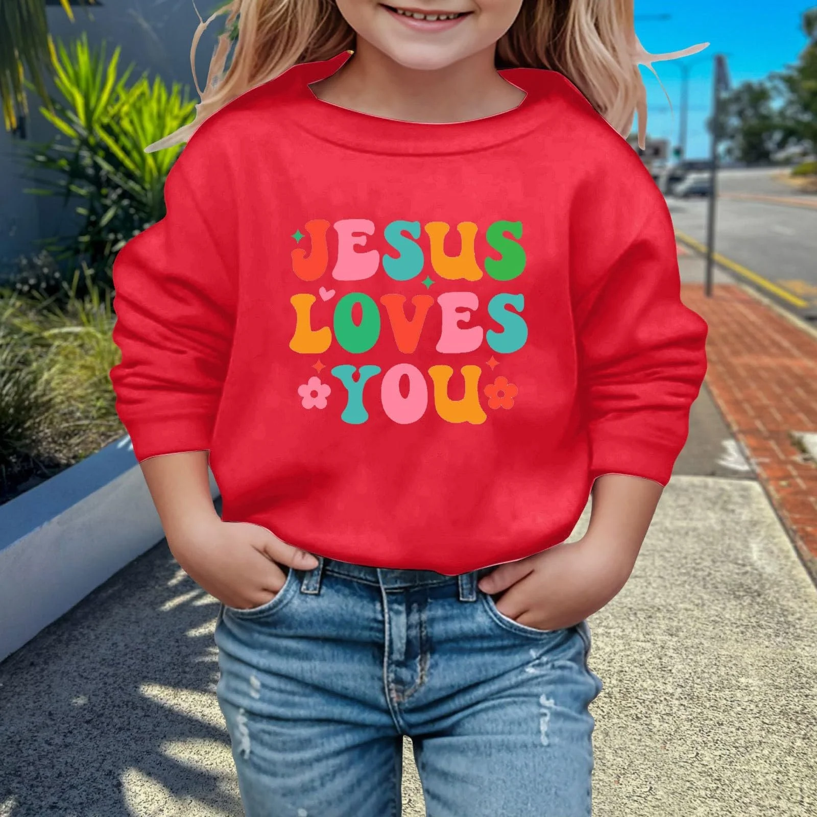 Девочка Длинный рукав Мягкая толстовка Графика Детский милый круглый вырез Пуловер Топ Одежда для девочек, фото №2