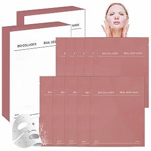 Набор из 10 органических коллагеновых масок, Органическая коллагеновая маска глубокого увлажнения, Коллагеновая маска глубокого увлажнения, Увлажняющая ночная маска, Уменьшает мелкие морщины, Антивозрастная и омолаживающая маска для лица - Фото 1