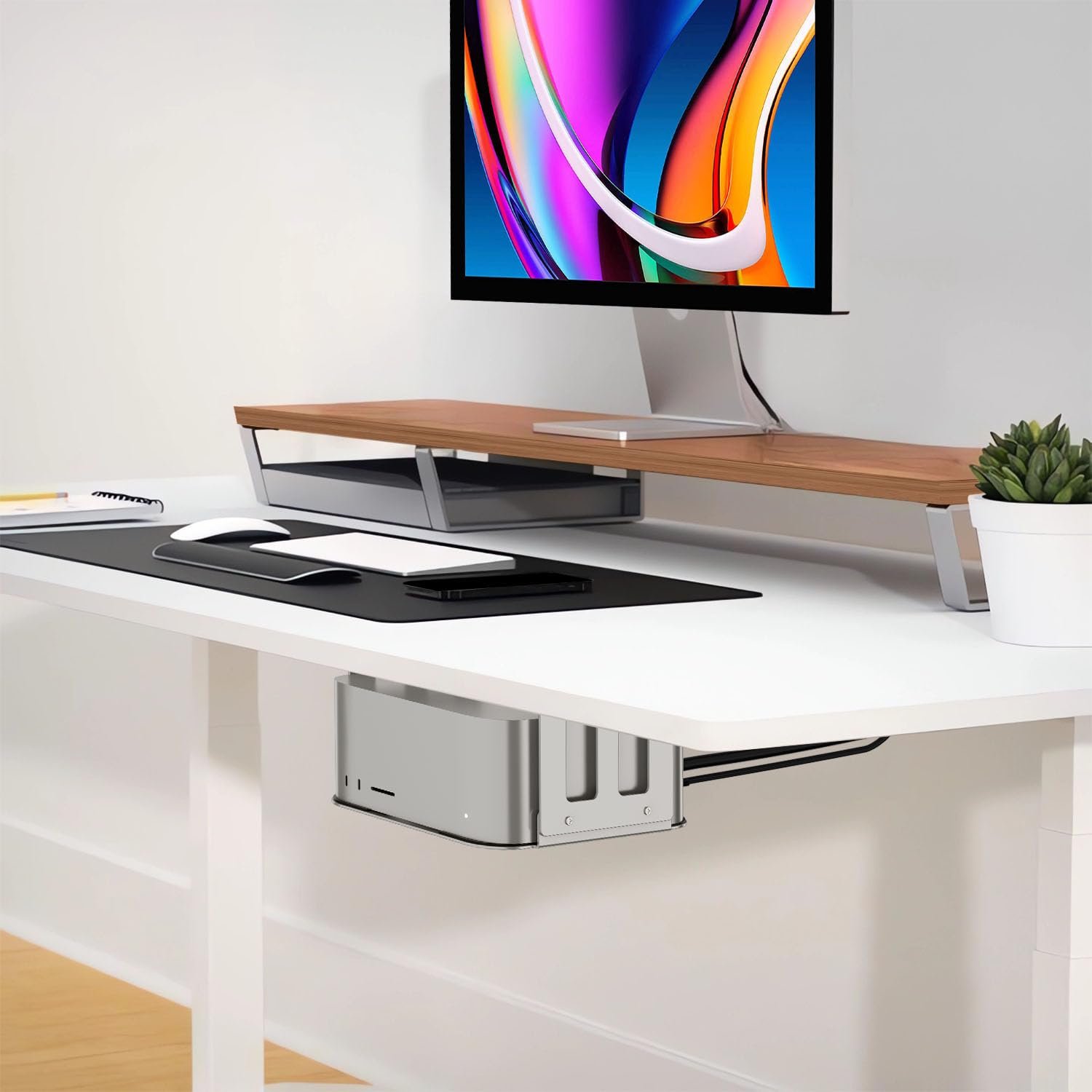 Подставка для ноутбука JEMACHE с охлаждением Mac Studio M2 M1 Max, Ultra с VESA отверстием, алюминиевая, настольная, под стол, настенная, черная, фото №6