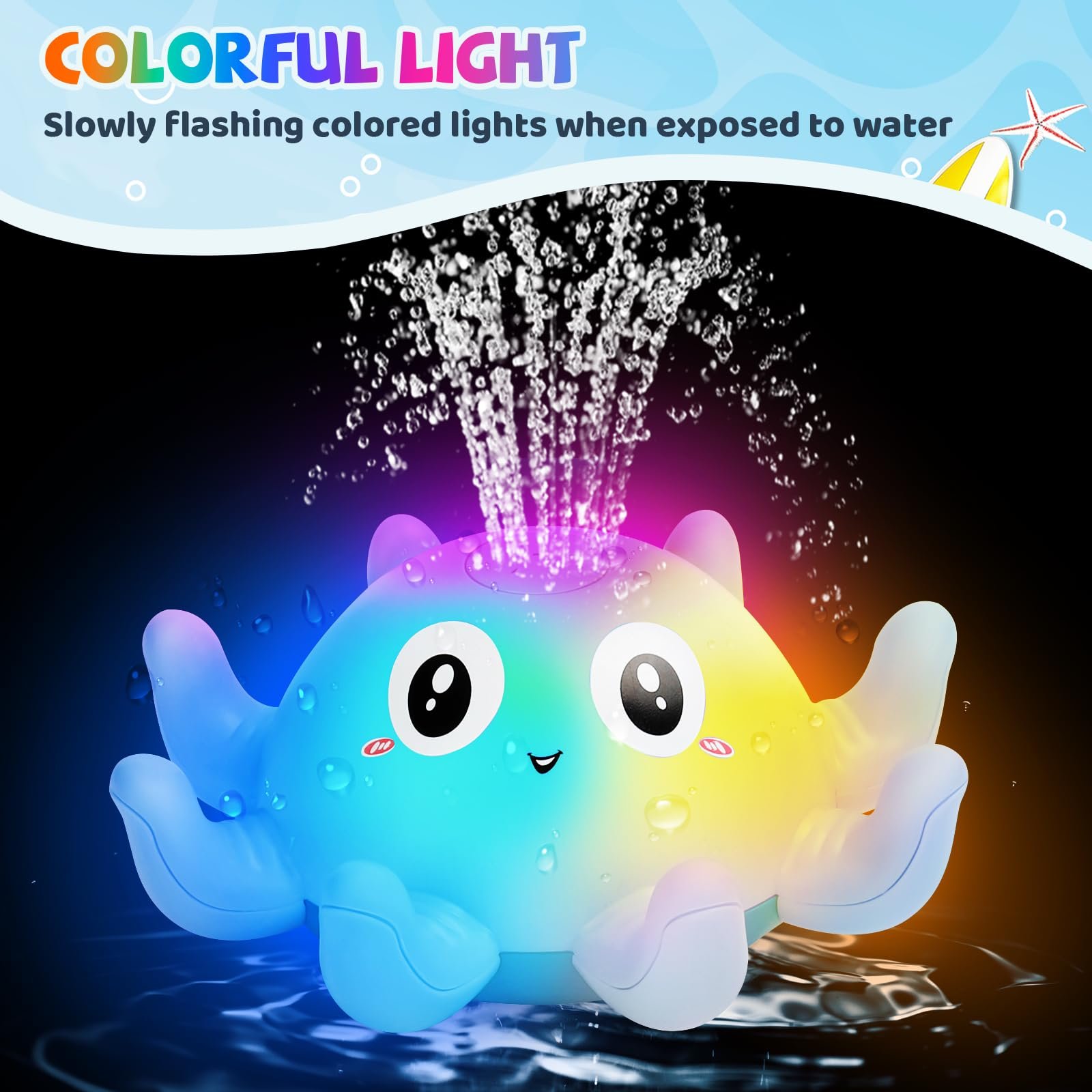 Іграшка для ванни Восьминіг з розпиленням води та підсвічуванням Синій, фото №4