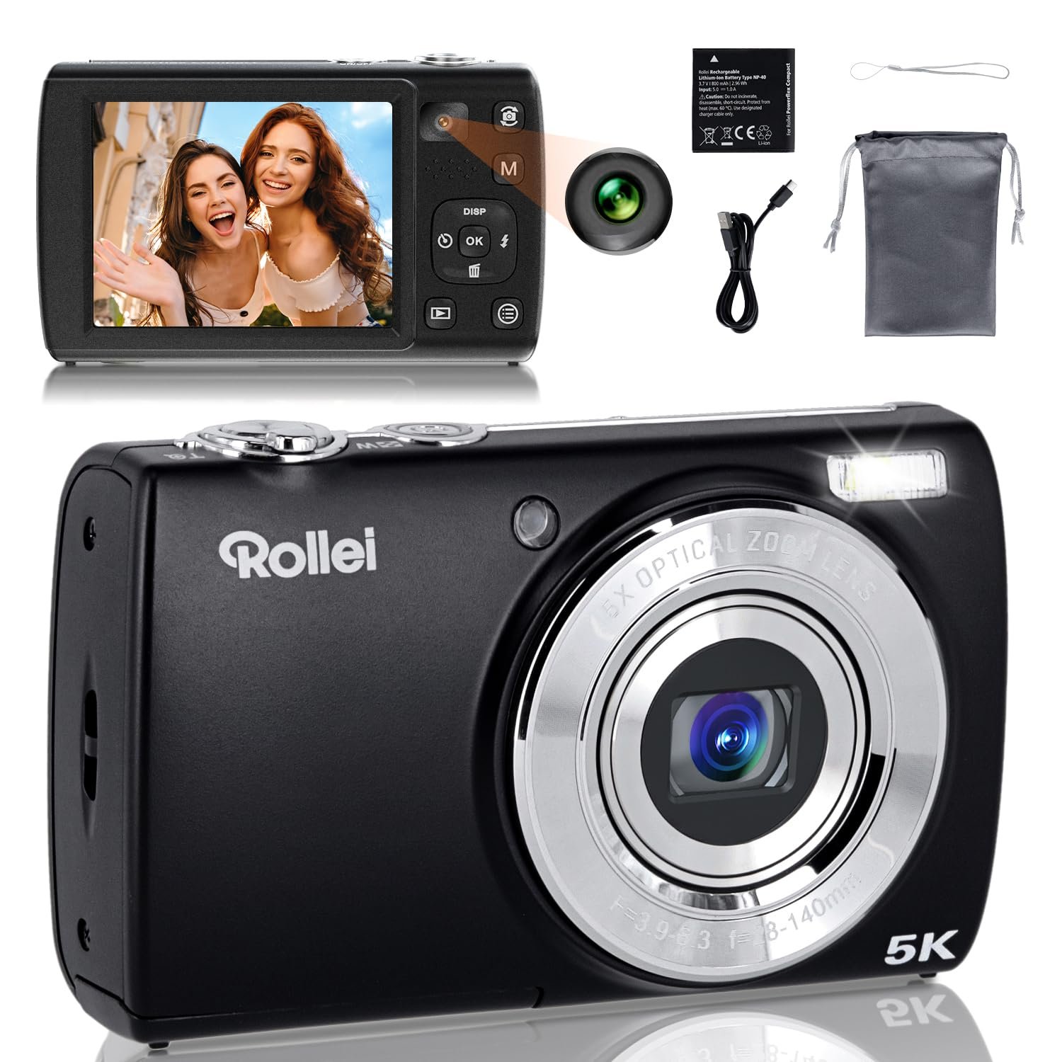 Компактная Цифровая Камера Rollei Powerflex 64MP 5K с Двойным Объективом 5X Оптический Зум Автофокус Фотокамера с 2.8-дюймовым Сенсорным Дисплеем Портативная Компактная Камера Черный, фото №1