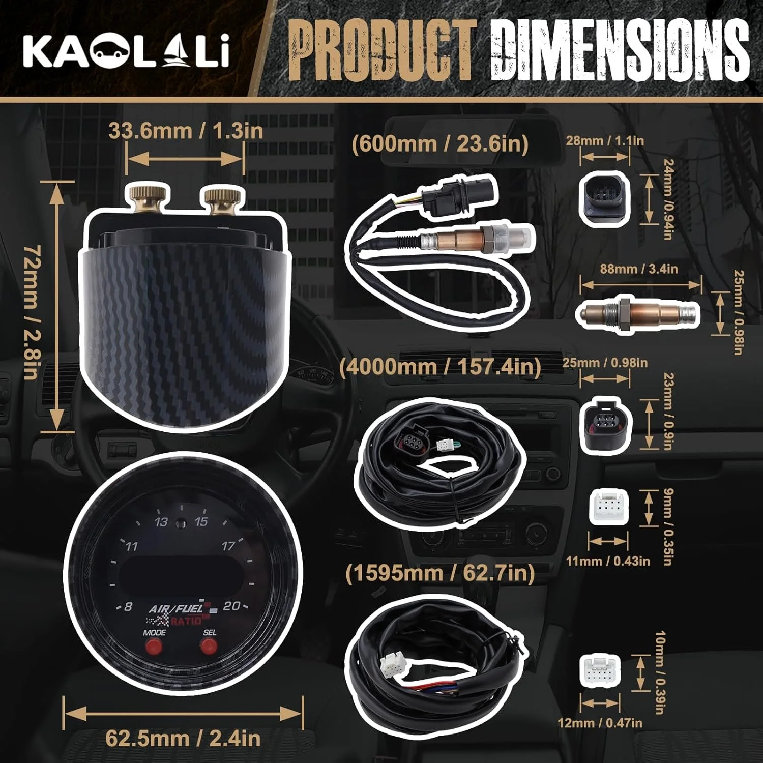 Широкосмуговий датчик співвідношення повітря/палива KAOLALI 30-0300 X-Series UEGO 52мм Чорний, фото №4