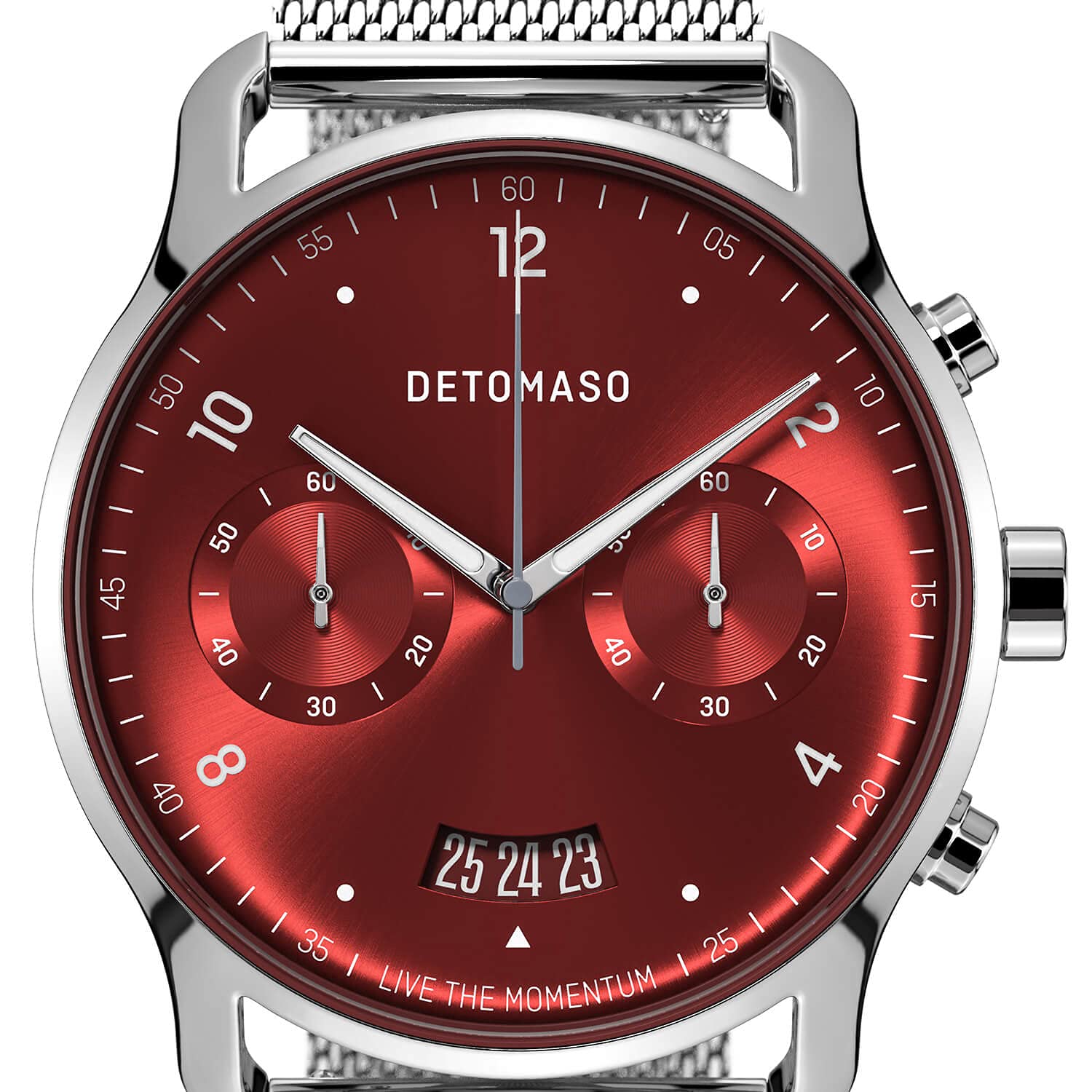 Мужские часы DeTomaso Sorpassso Chronograph Limited Edition серебряный красный аналоговые кварцевые Mesh Milanese серебряный красный браслет, фото №5