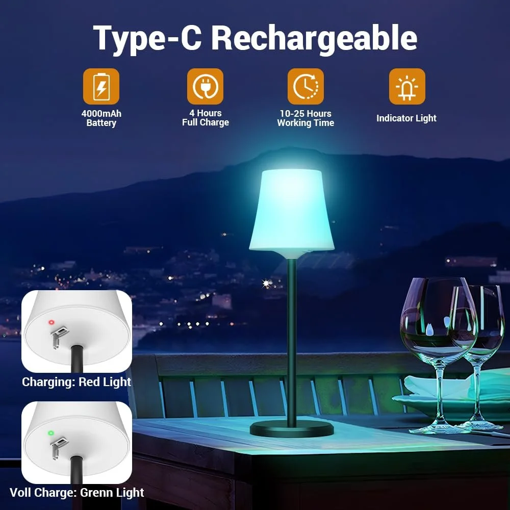 Настільна лампа LED Ainostone бездротова (набір 2 шт.) акумуляторна RGB сенсорна IP54, фото №5