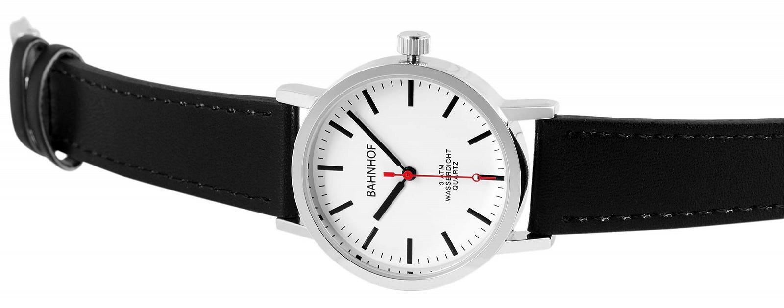 Мужские часы Bahnhof Черный Серебристый Аналоговые Кварцевые Металл Имитированная кожа черный Ремешок, фото №2