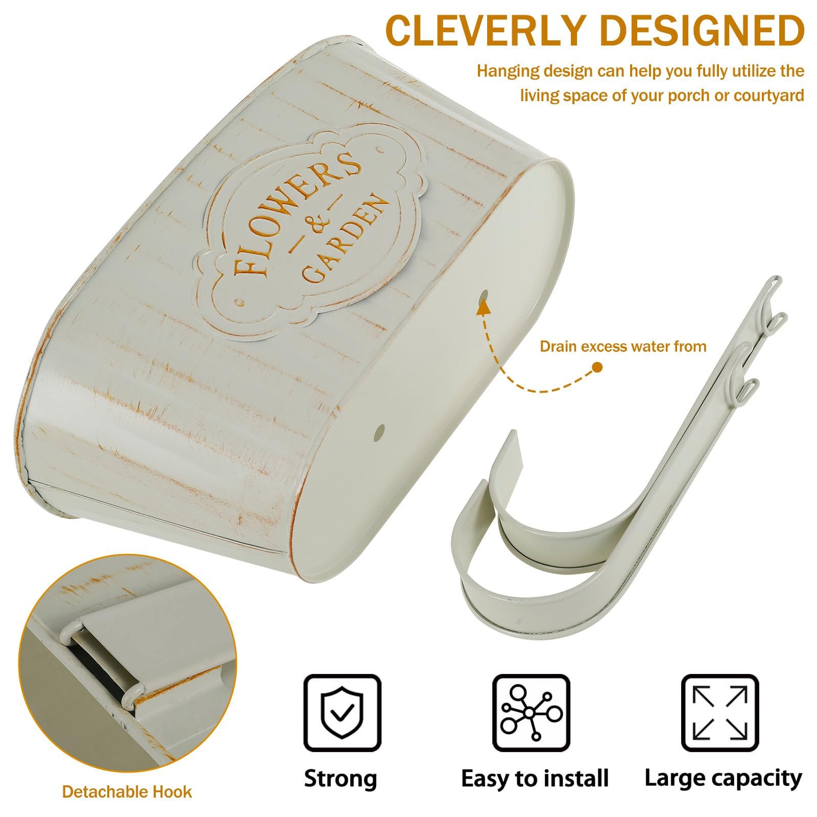 Горщики квіткові підвісні 3 шт. Металеві Вінтажні зі знімними гачками 27 x 14,5 x 24 см Scatter, фото №8