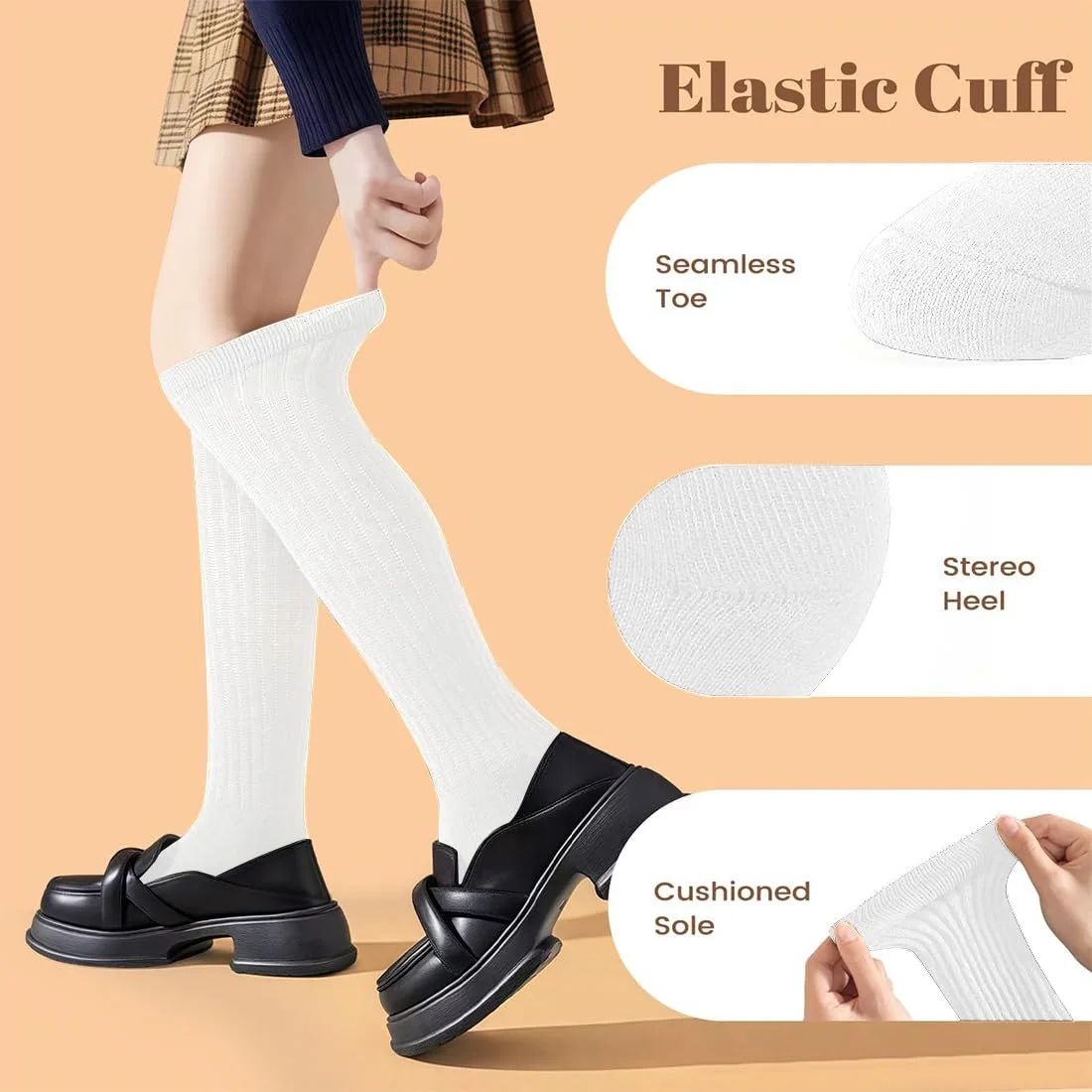 Високі шкарпетки 3 пари Осінь-Зима Жіночі В'язані М'які, фото №5