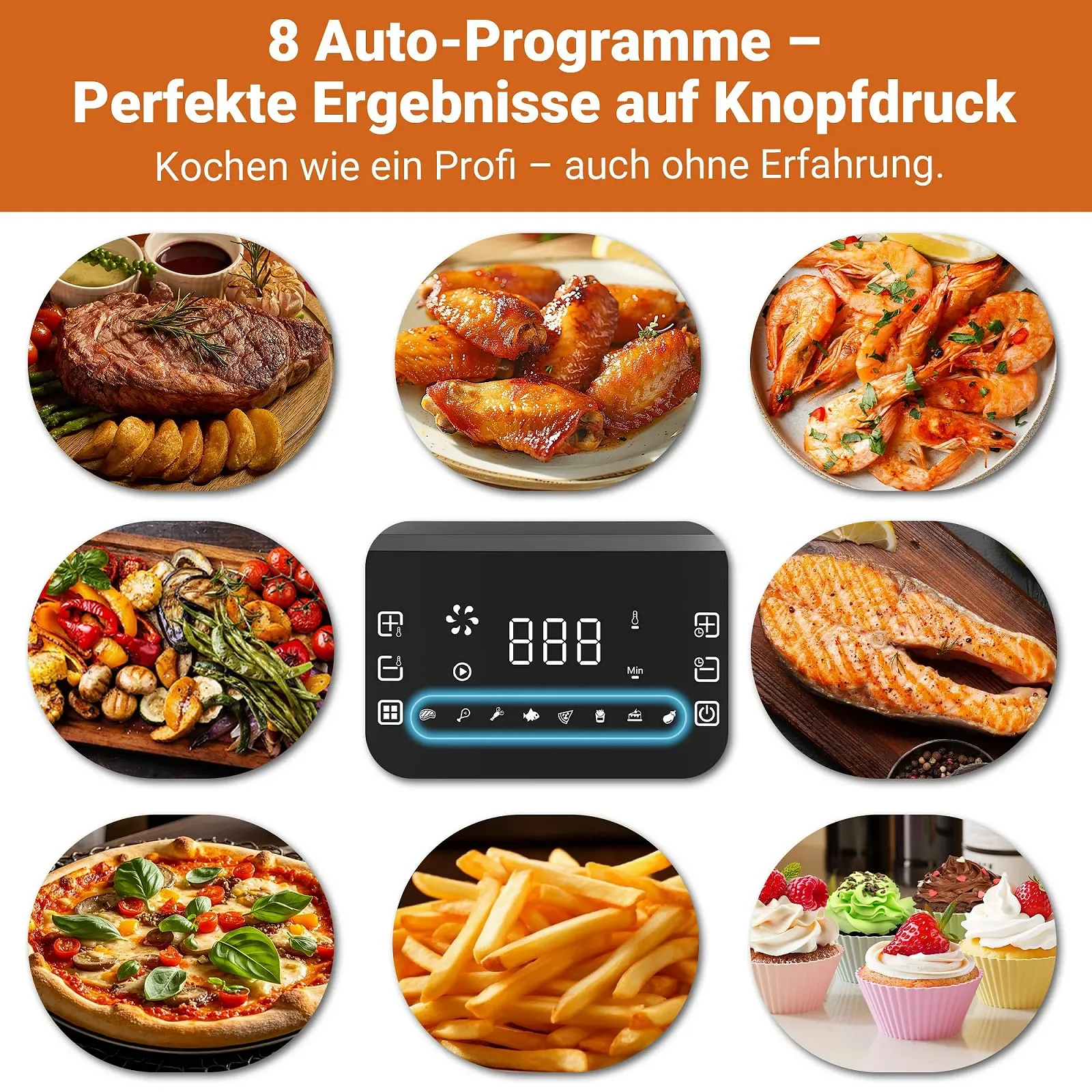 Мультипіч Airfryer XL 6.5 л 1600 Вт 8 програм з оглядовим вікном Чорний, фото №5 Мультипіч Airfryer XL 6.5 л 1600 Вт 8 програм з оглядовим вікном Чорний, фото №5