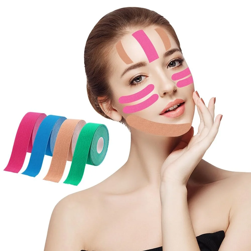 Тейп для обличчя ліфтинговий, 4 шт, 2.5 см x 5 м, 4 кольори, для підтяжки та зміцнення шкіри, фото №5