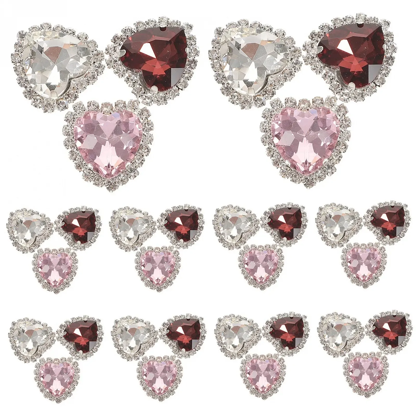 Ґудзики-стрази Серце Прозорий Винно-червоний, 30 шт, фото №1