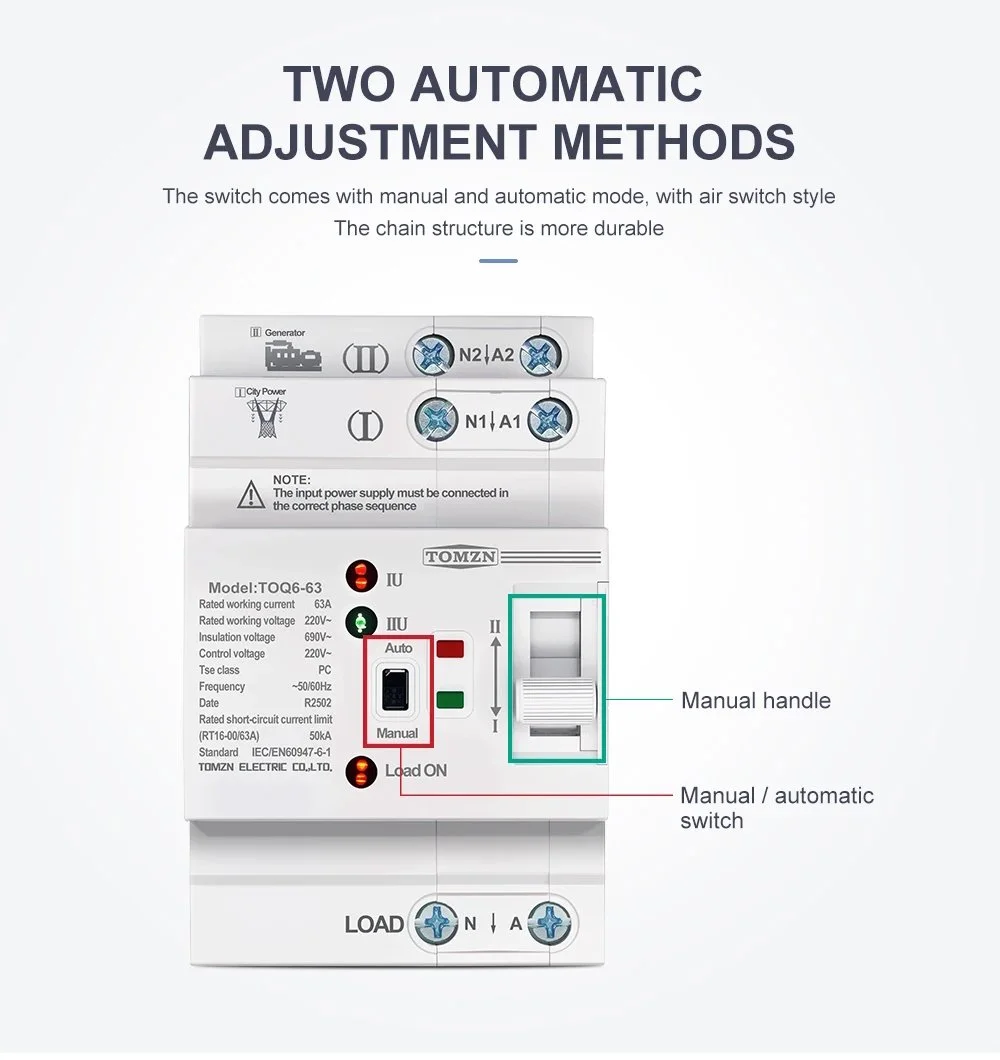 Автомат ввода резервного питания TOMZN TOQ6-63/2 2P 63A 220V АВР переключатель, фото №4
