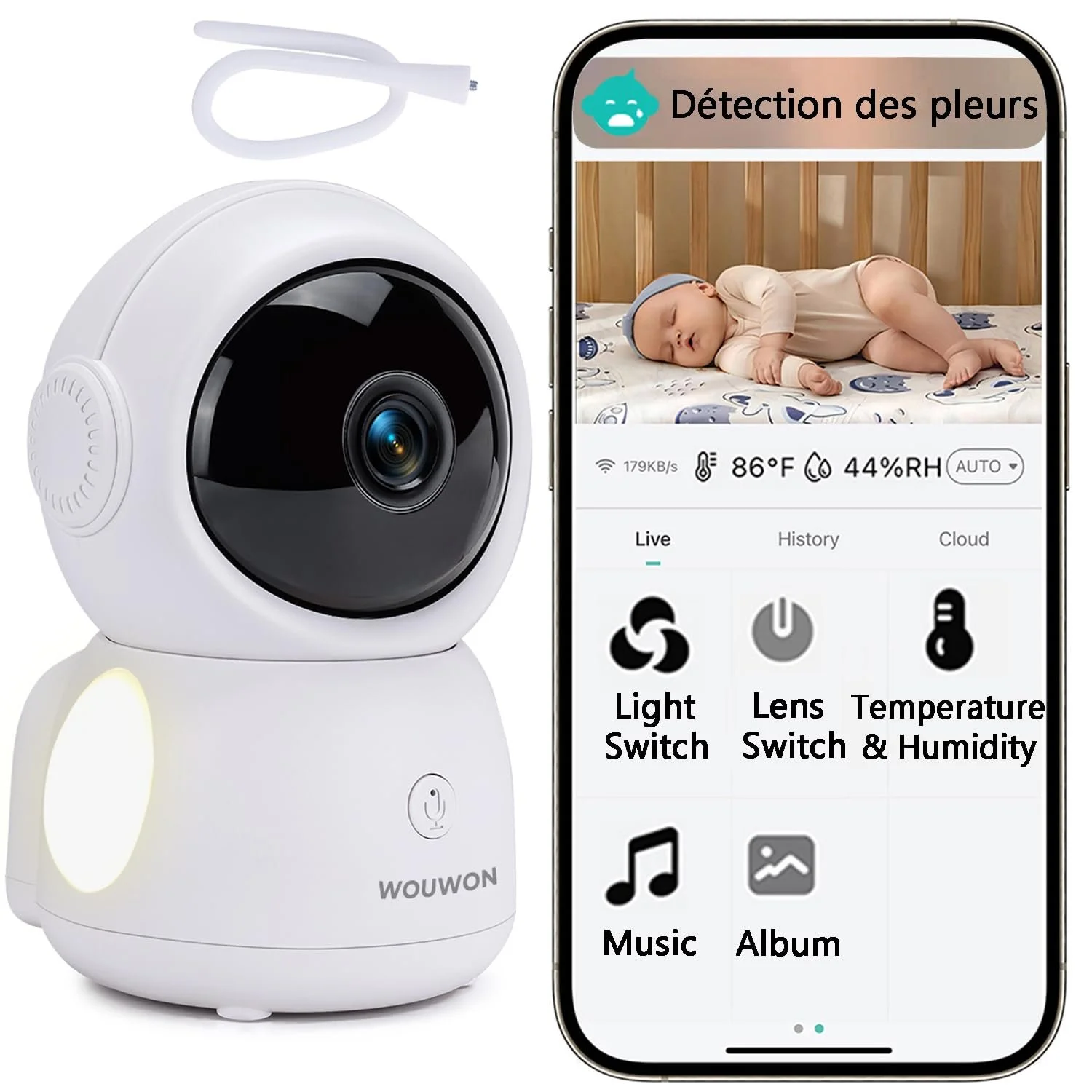 Відеоняня Lollipop 2K WiFi App Temperature Humidity RGB Light, фото №1 Відеоняня Lollipop 2K WiFi App Temperature Humidity RGB Light, фото №1