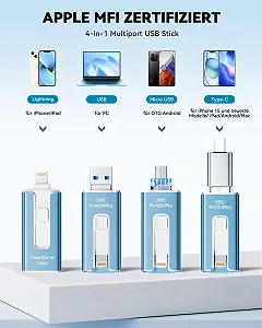USB Stick SUDEHO 256GB MFi Certified 4 in 1 iPhone/iPad/Android/PC Попелясто-блакитний synthetic.ua - Фото 1