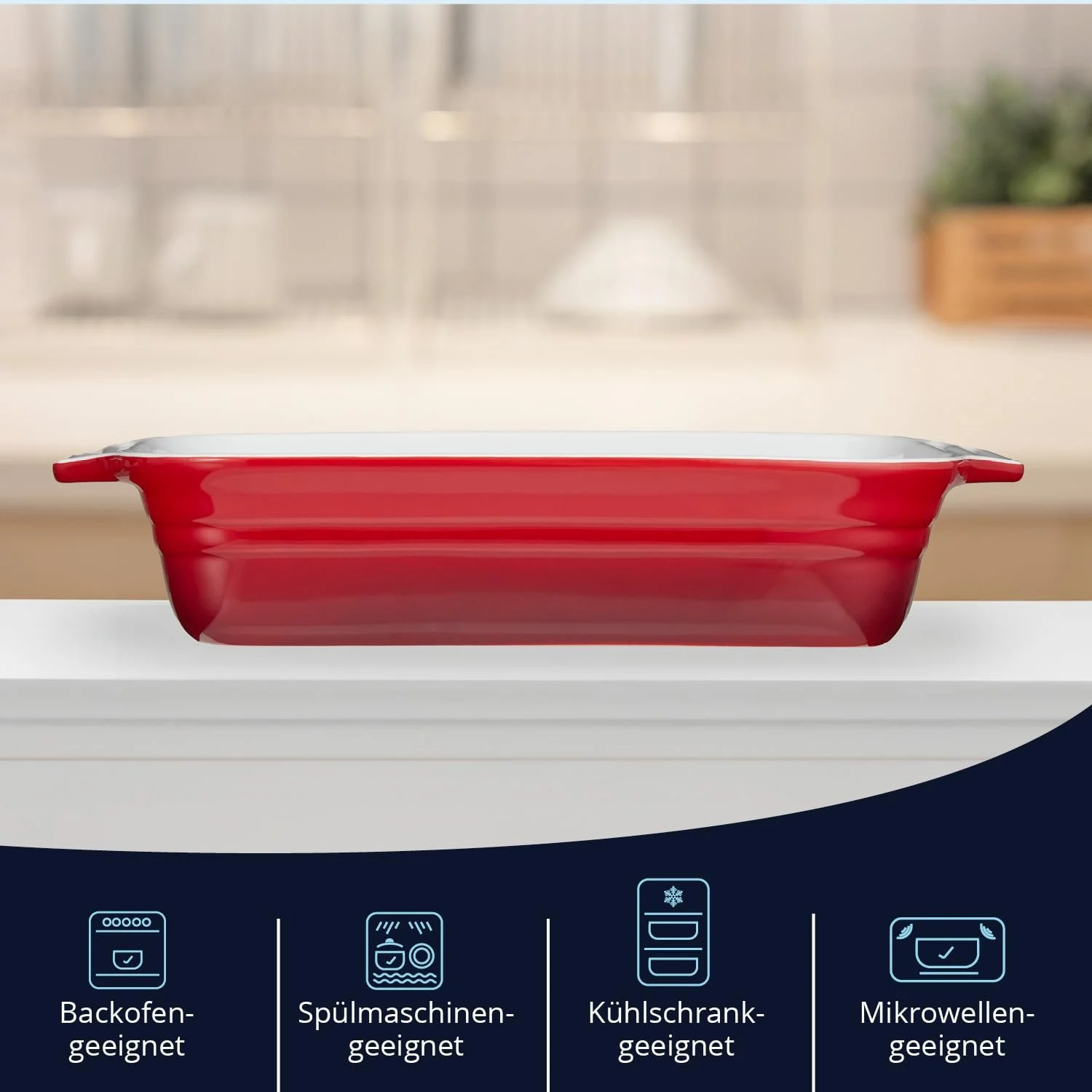 Форма для запікання KHG 34 см 1.75 л прямокутна керамічна Червона, фото №4