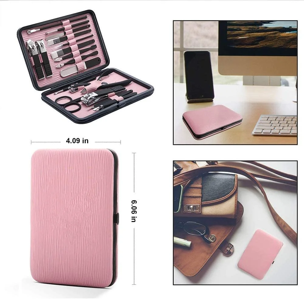 Профессиональный набор для маникюра из 18 предметов, из нержавеющей стали, фото №3