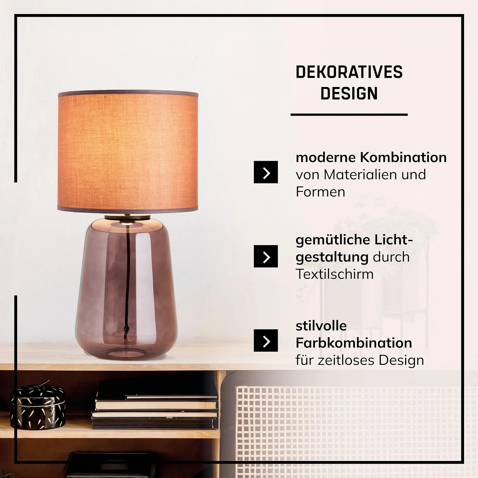 Настольная лампа Lightbox стекло текстиль 56 см лиловая/пурпурная E27, фото №5