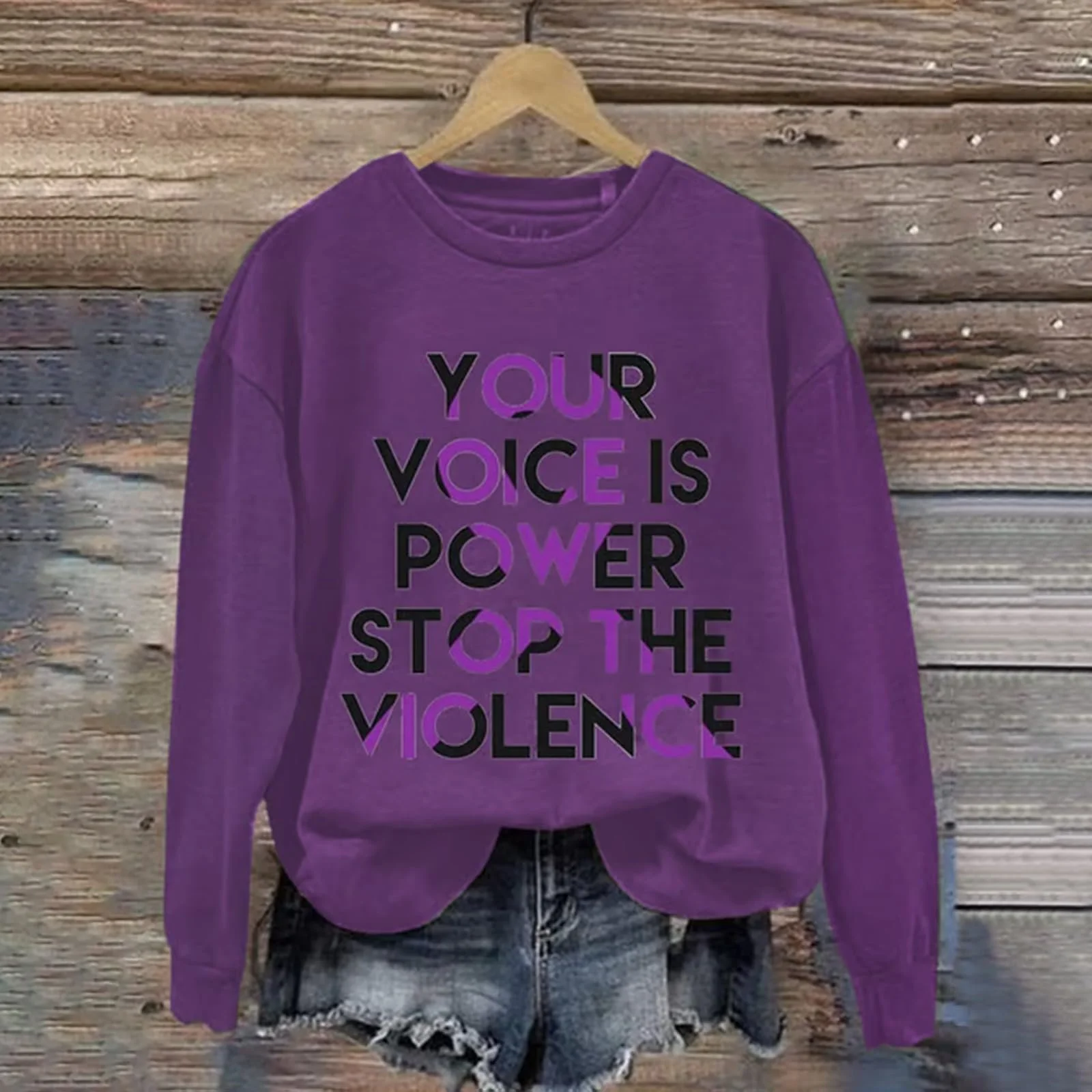 Женская Удобная Толстовка с круглым вырезом, мягкая кофта 'Твой голос - это насилие', повседневная толстовка с длинными рукавами и карманом, женская, фото №3
