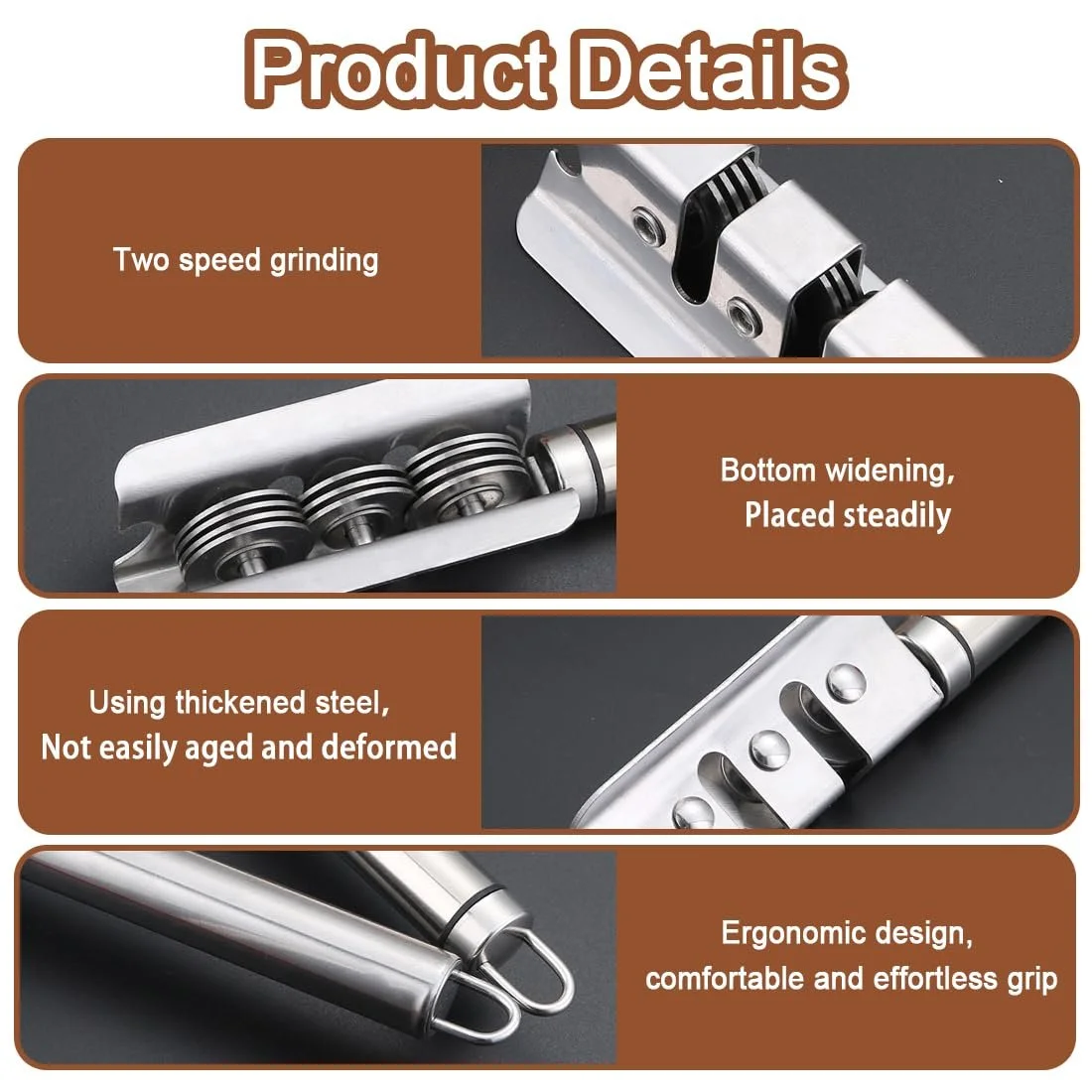 Точилка для ножів ручна триступенева регульований кут заточування Срібляста, фото №3 Точилка для ножів ручна триступенева регульований кут заточування Срібляста, фото №3