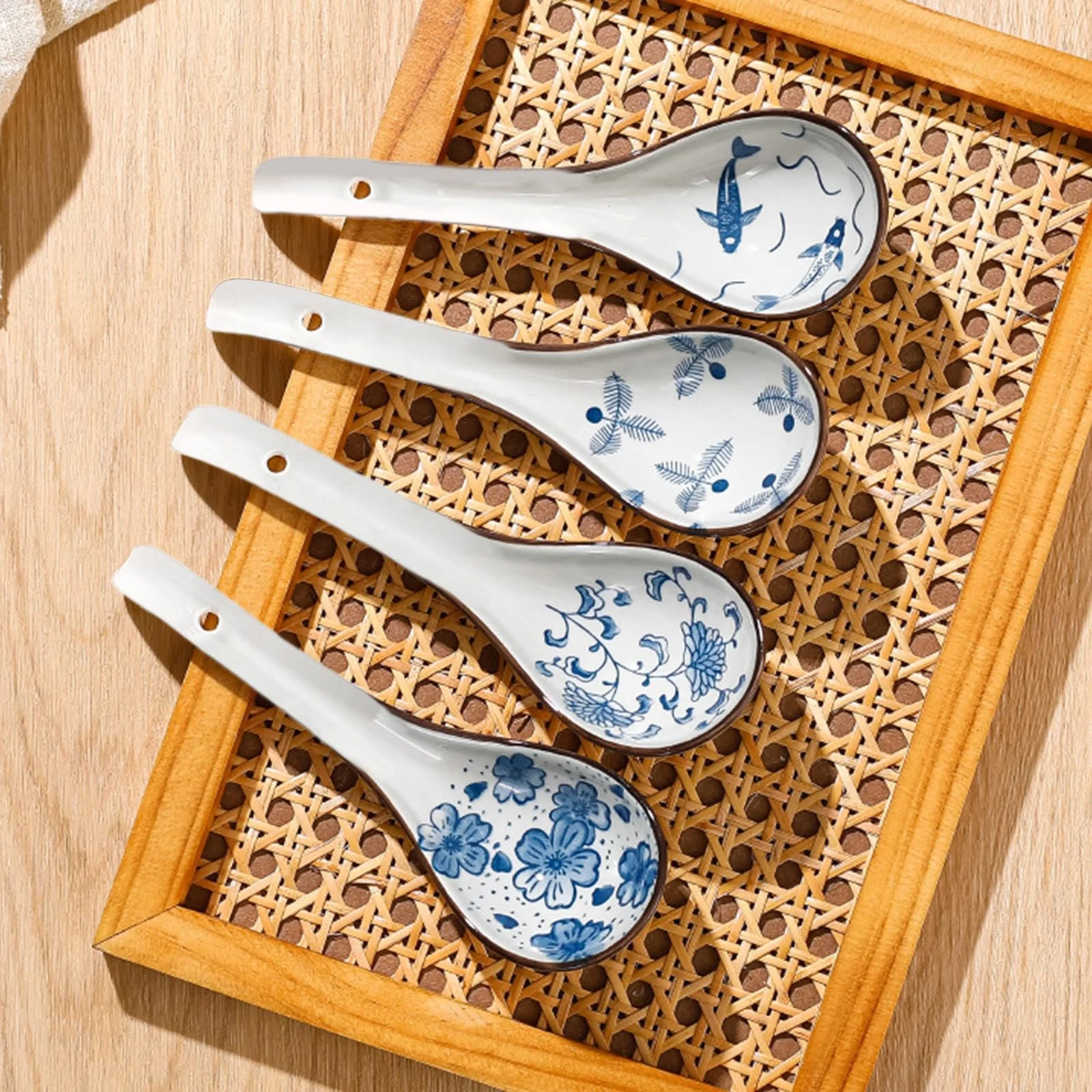 Ложка для азіатського супу Керамічна з довгою ручкою для рамену, рису, фо, вонтона, локшини, набір 4 шт, фото №7