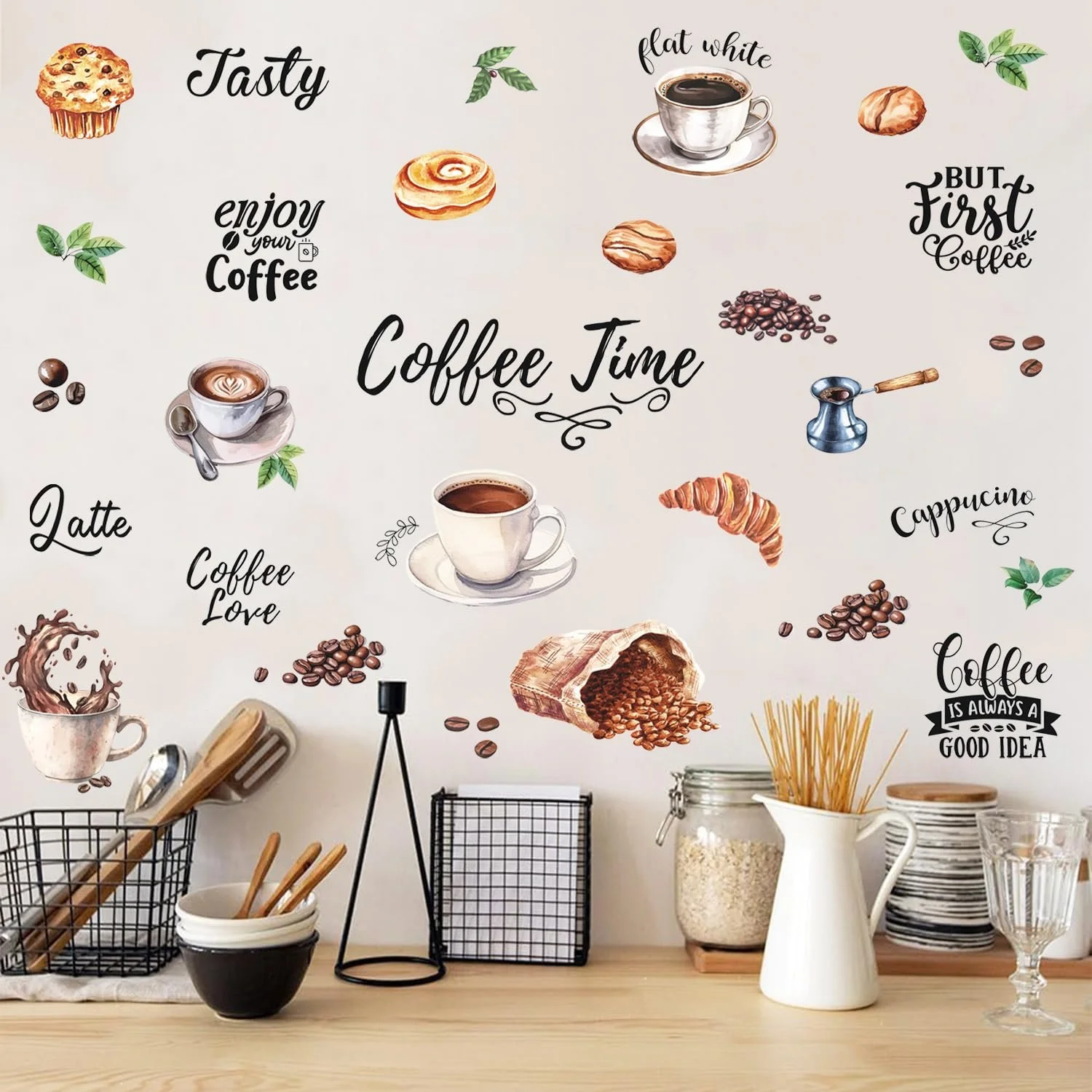 Настінна наклейка HPNIUB Coffee Акварель 84 x 60 см, фото №4