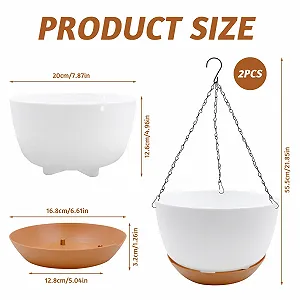 Підвісні горщики для рослин 21 см 2 шт. з дренажними отворами та піддонами synthetic.ua - Фото 1