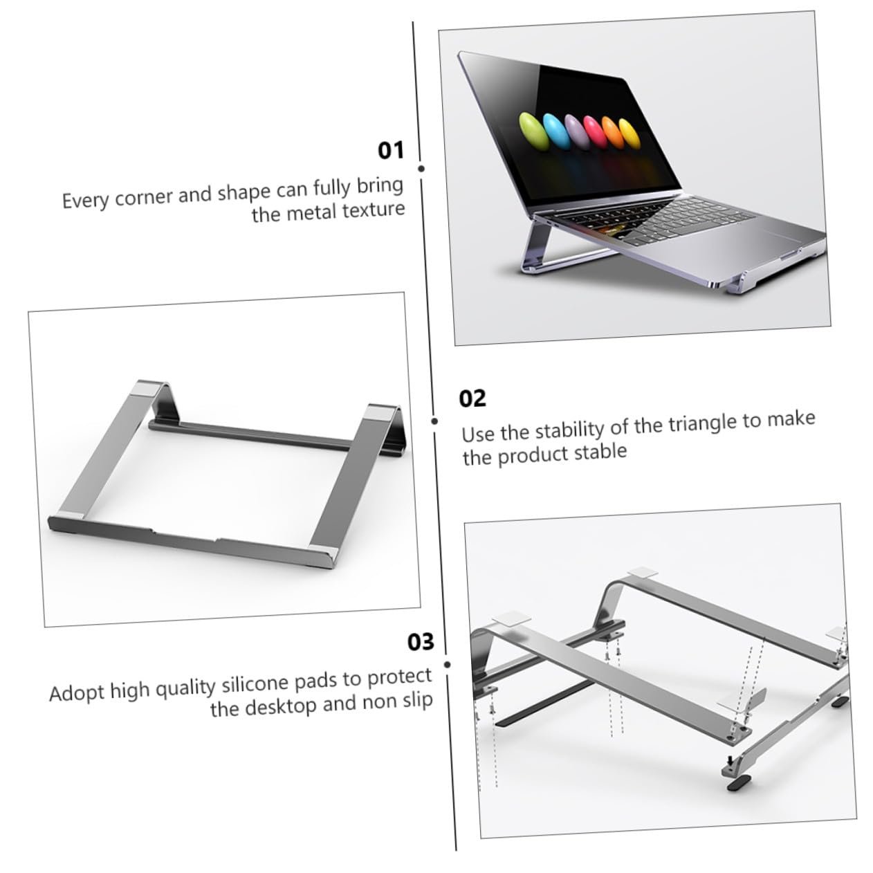 Підставка для ноутбука алюмінієва, регульована по висоті, вентильована, нековзна. Виготовлена з алюмінієвого сплаву, фото №3