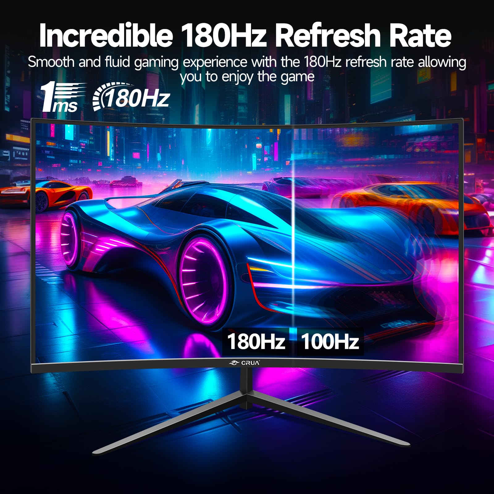 Монітор CRUA Gaming Curved 32 дюйми FHD 1K 144Hz 165Hz 180Hz 1500R чорний, фото №4