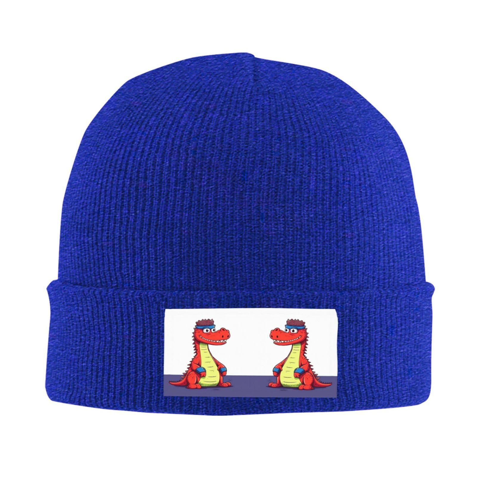 Шапка-біні з червоним крокодилом і мультяшним зображенням для жінок, тепла зимова в'язана, фото №4