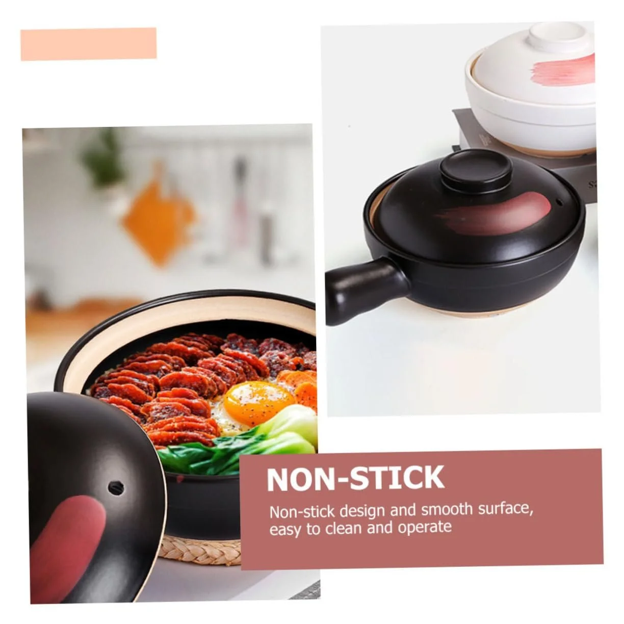 Кастрюля для супа SOIMISS керамическая маленькая с ручкой черная, фото №4