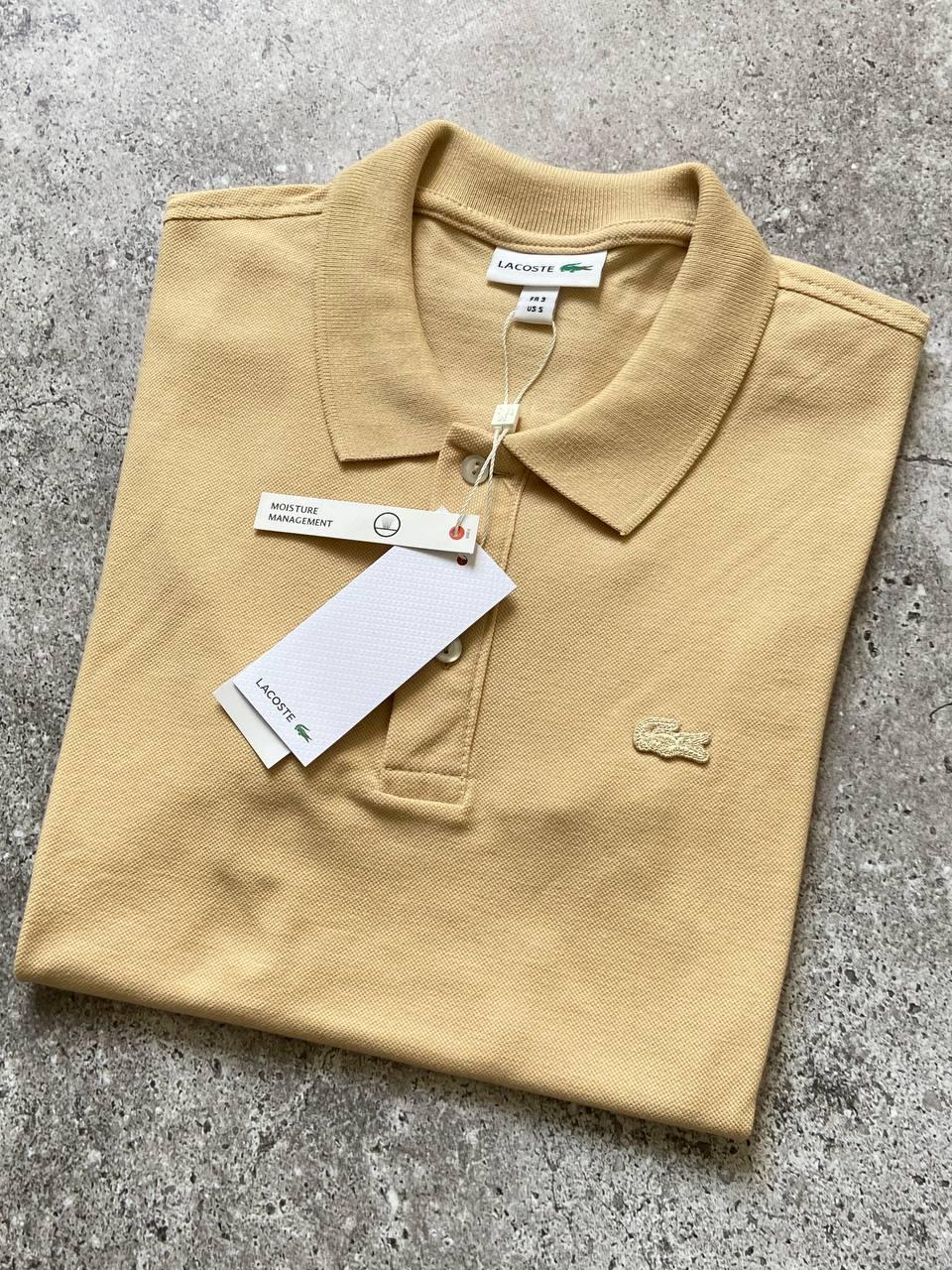 Мужское поло бежевое Lacoste мужская брендовая футболка с воротником лакоста стильная на лето, фото №4