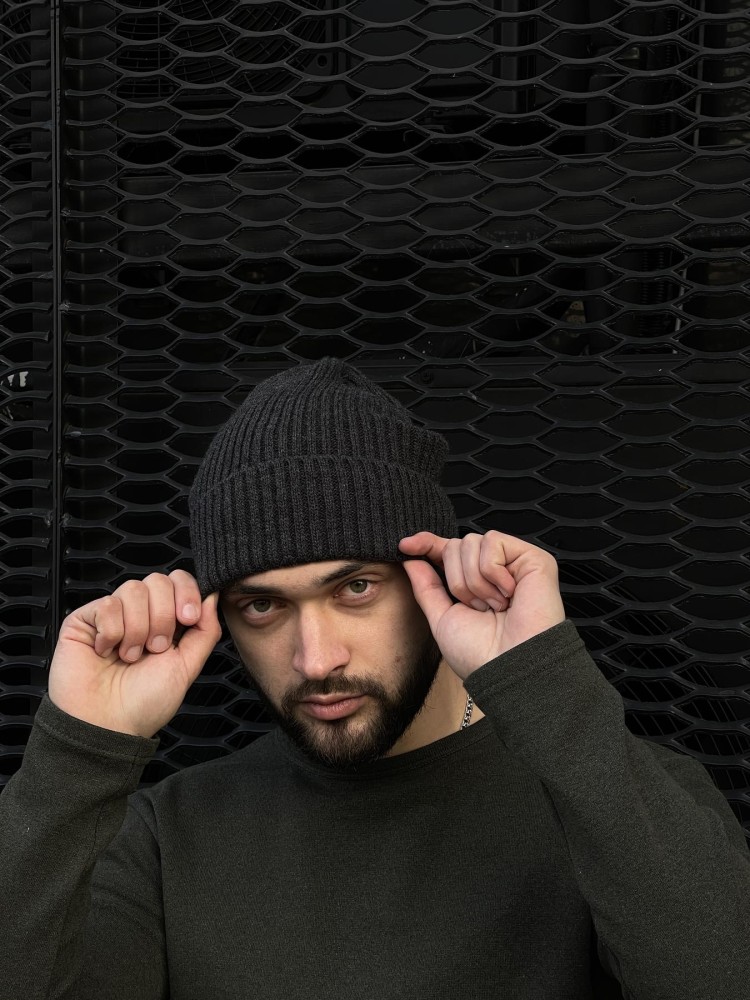 Шапка трикотаж длинная серая, фото №6