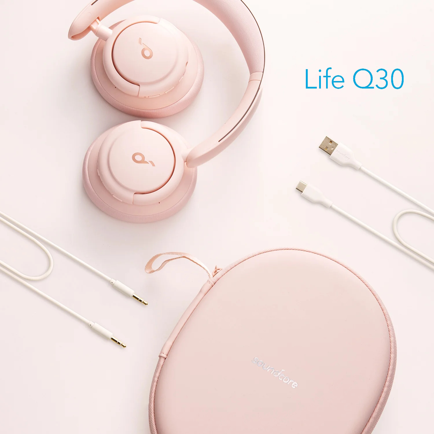 Наушники Anker Soundcore Life Q30 Pink Hi-Res Audio ANC BT5 40H NFC, фото №2