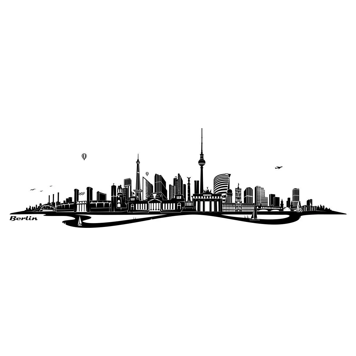 Наклейка на стену Wandkings Berlin Skyline (с рекой) 120 x 36 см Черная, фото №3