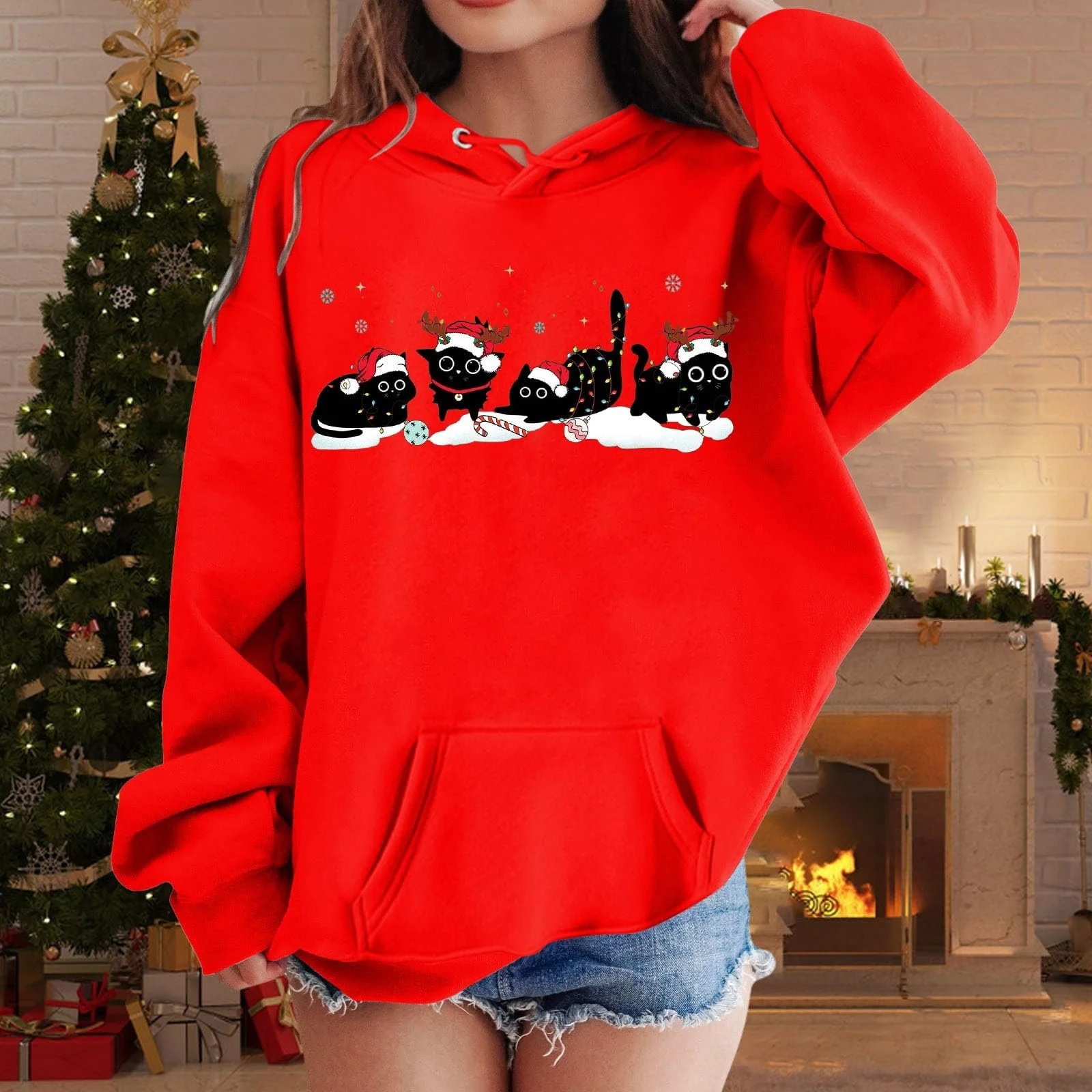 Різдвяний світшот Дитячий повсякденний худі з різдвяним візерунком та дівчаток, фото №3