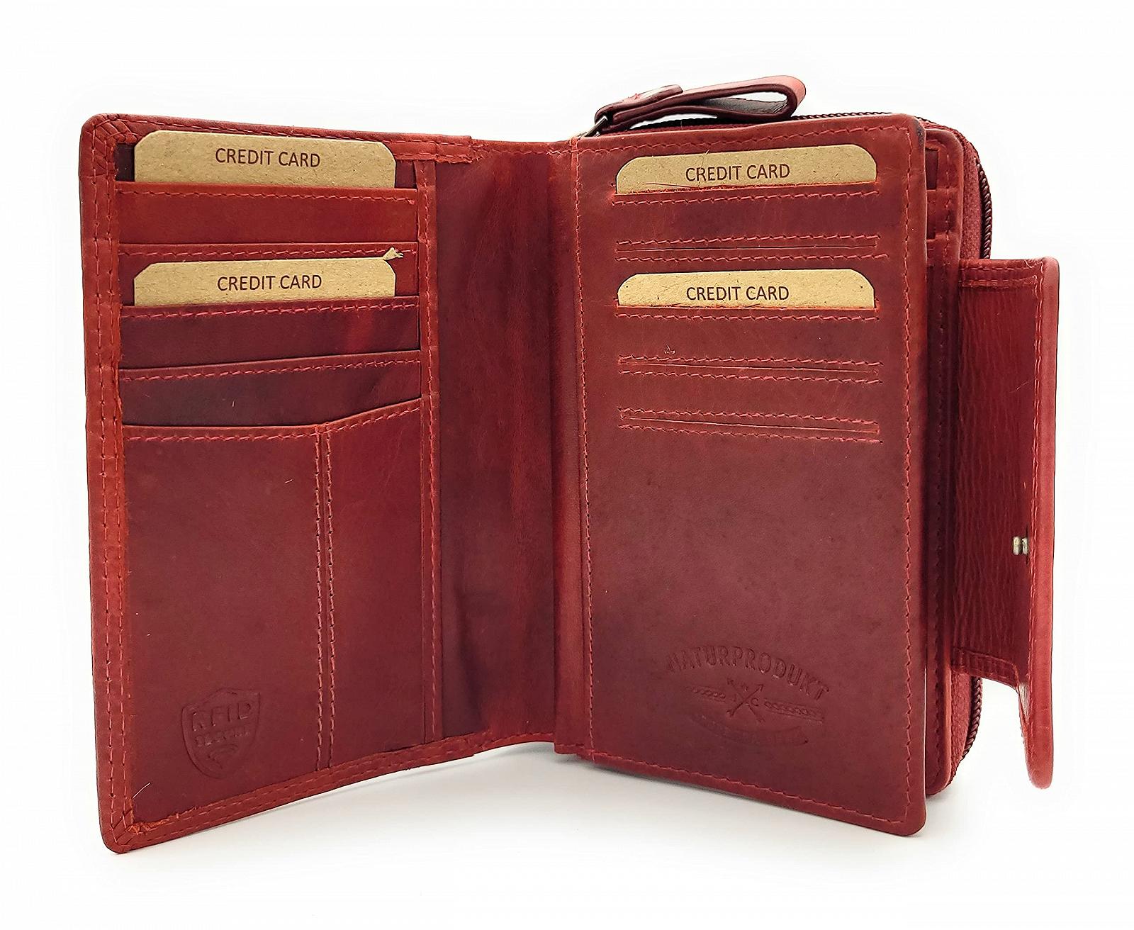 Кошелек Женский Большой из Натуральной Кожи Light Waxed Cowhide Leather, Карман на Молнии, Много Места, Красный, Ретро, фото №2